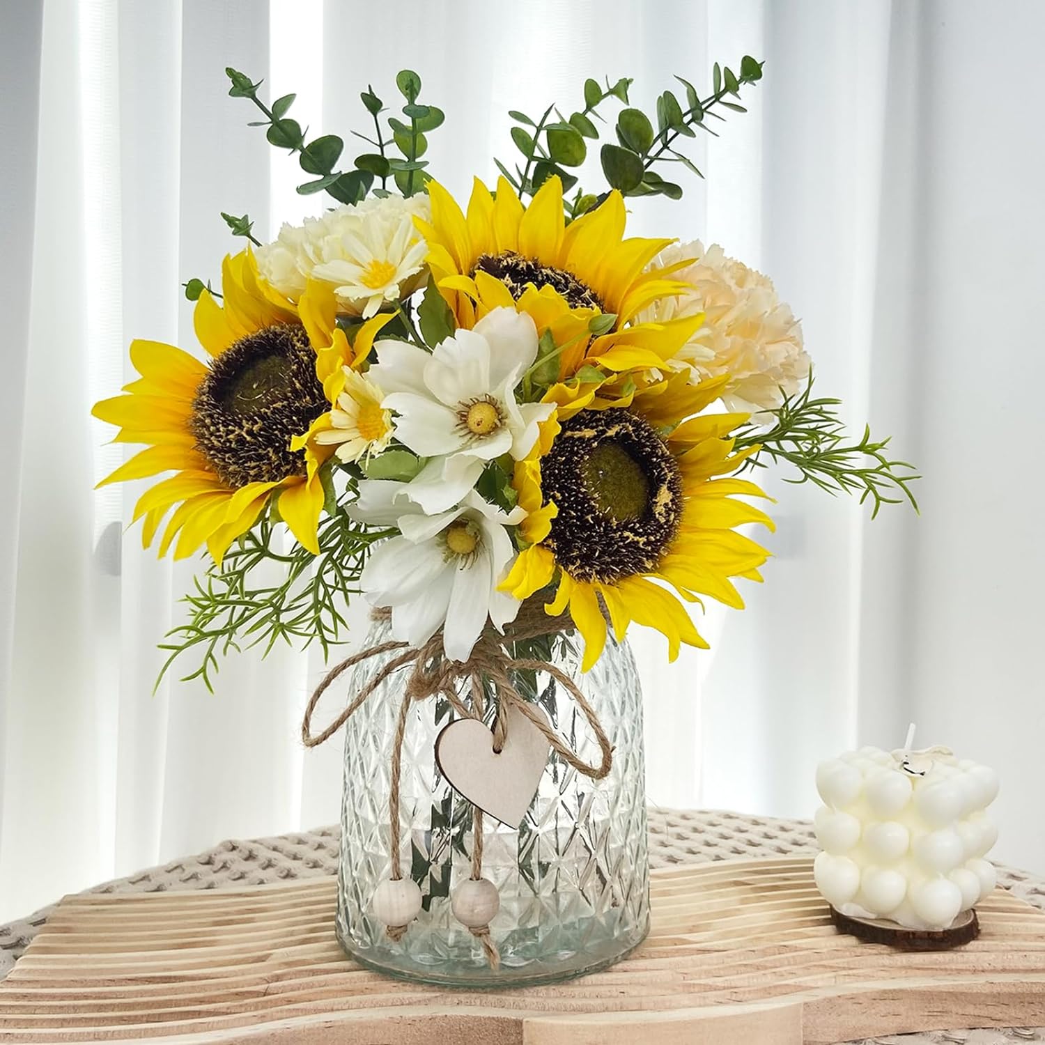 Leftover Faux Flowers in Vase,Artificial Sunflower Bouquets in Vase,Table Centerpieces for Dining Room,Flower Centerpieces for Tables,Fake Flowers with Vase,Coffee Table Decor