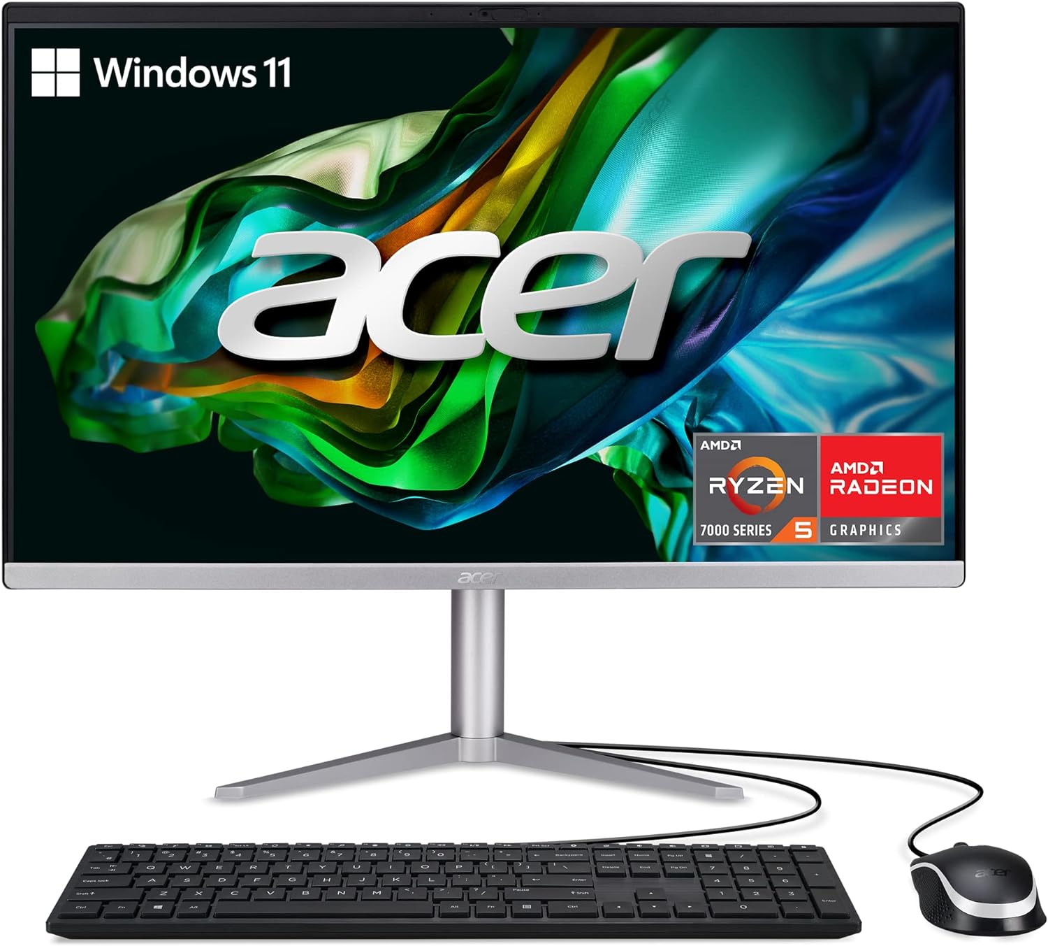 Acer Aspire C24-1300-UR32 AIO Desktop | 23.8 Full HD IPS Display | AMD Ryzen 5 7520U Quad-Core Processor | AMD Radeon 610M Graphics | 8GB LPDDR5 | 512GB PCIe SSD | Wi-Fi 6E | Windows 11 Home,Black