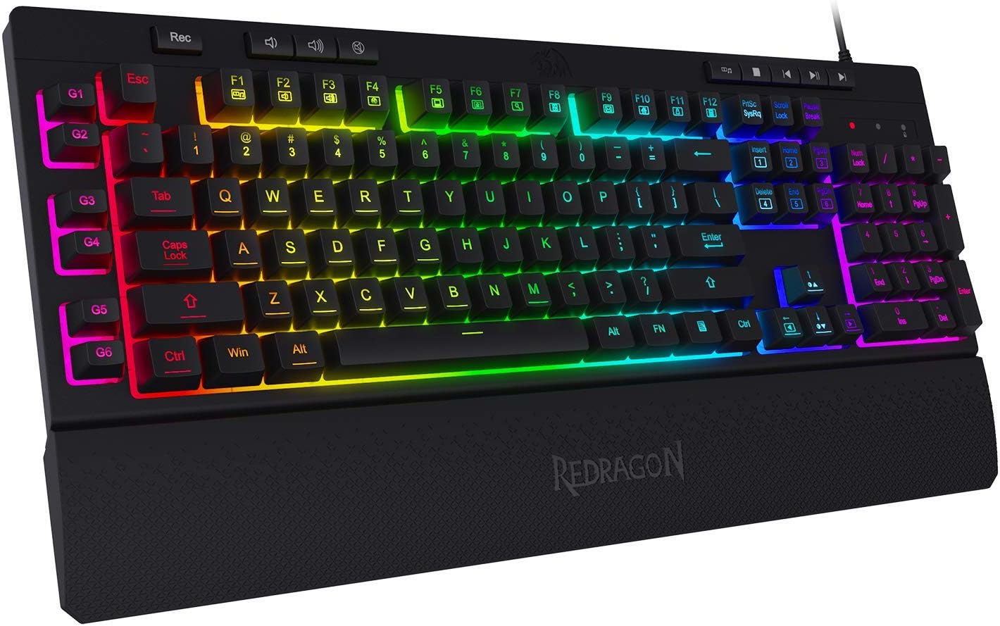 Redragon K512 Shiva RGB Backlit Membrane Gaming Keyboard with Multimedia Keys, Linear Mechanical-Feel Switch, 6 Extra On-Board Macro Keys, Dedicated Media Control, Detachable Wrist Rest