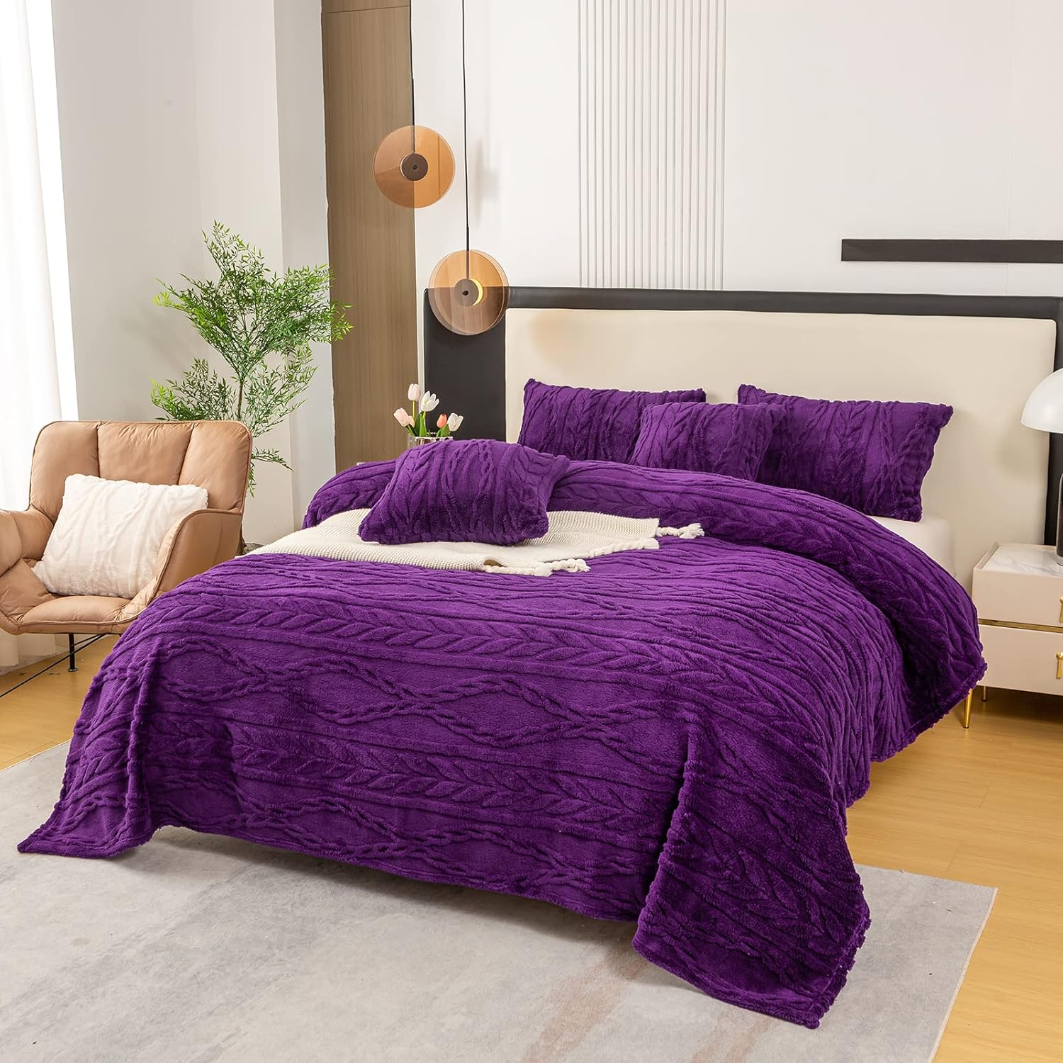 YUSOKI Sherpa Twin XL Blanket-3D Stylish Design Super Soft Fuzzy Cozy Warm Blanket Thick Plush Fluffy Furry Blankets for Teen Girls Women Couch Bed Sofa Chair Men Boys Gift(Purple,65x90)