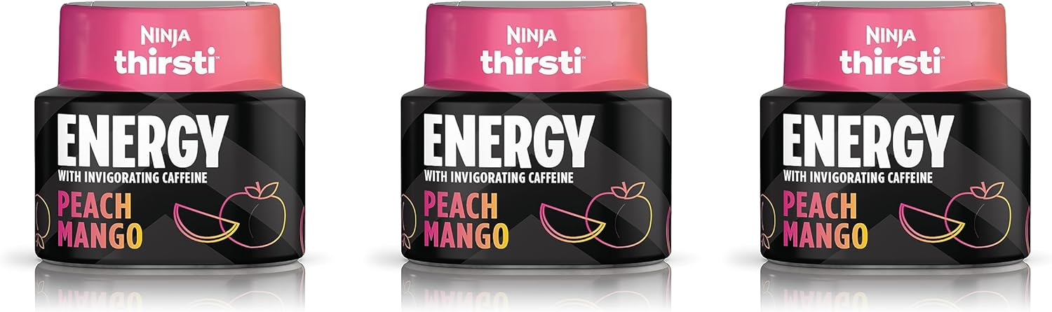 Ninja Thirsti Flavored Water Drops, ENERGY With Invigorating Caffeine, Peach Mango, Zero Calories, Zero Sugar, 2.23 Fl Oz, Makes 17, 12oz Drinks, 3 Pack, WCFPCMGAM