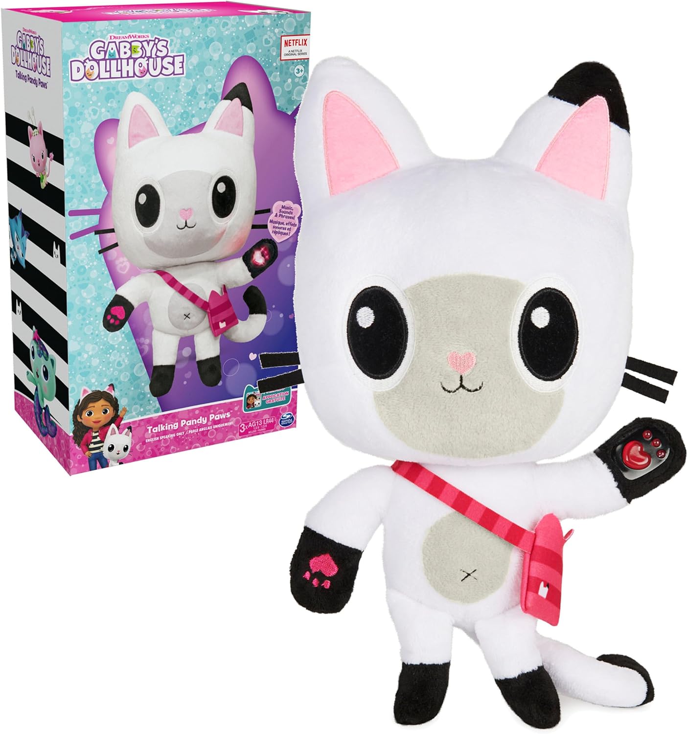 Gabby's Dollhouse, 13-inch Talking Pandy Paws Plush Toy with Lights, Music and 10 Sounds and Phrases