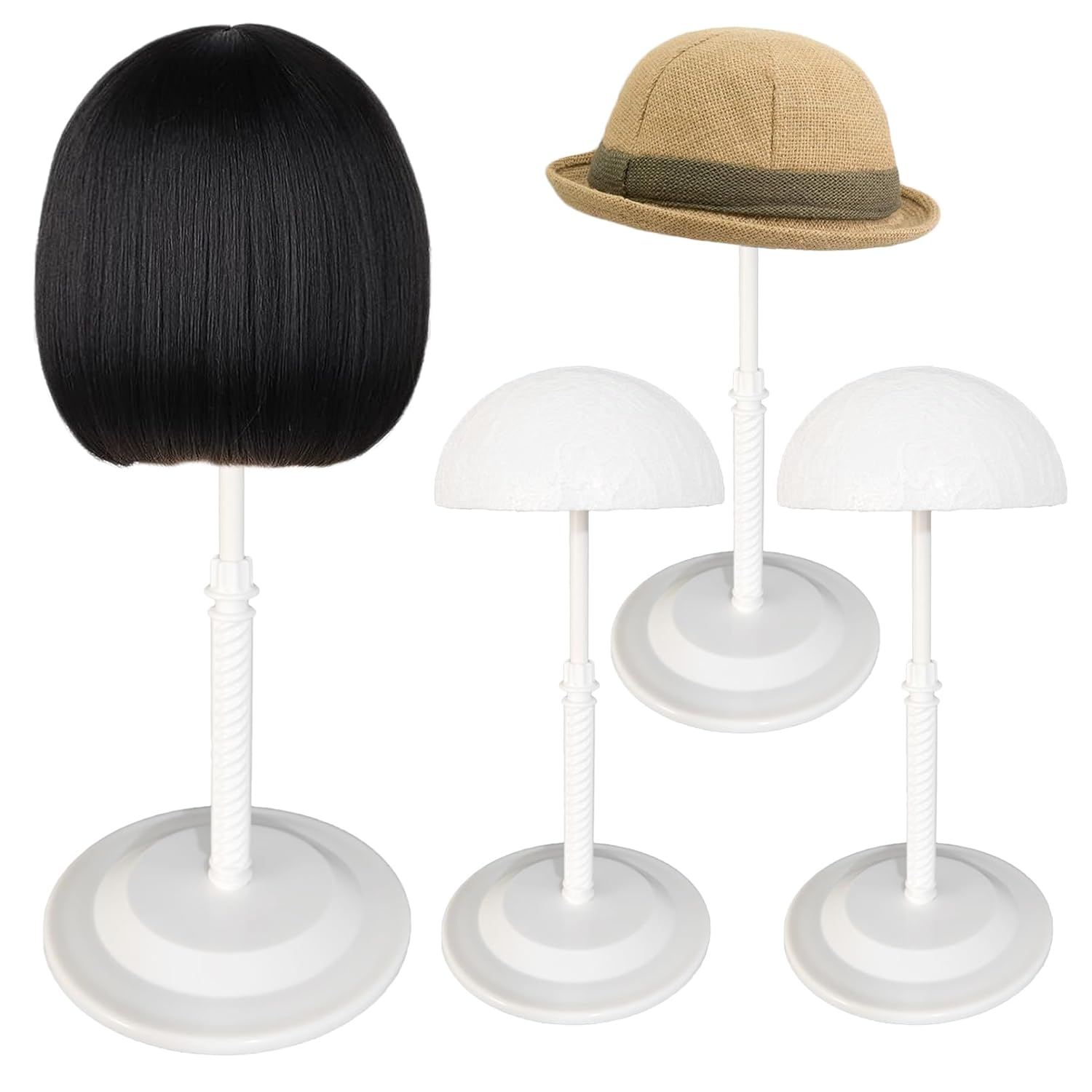 FINDYOU 4 Packs Adjustable Wig Stand for Styling Hat Stand Wig Holder for Hair Extensions, Wigs & Accessories Hat Display Stand Wig Hanger for Multiple Wig