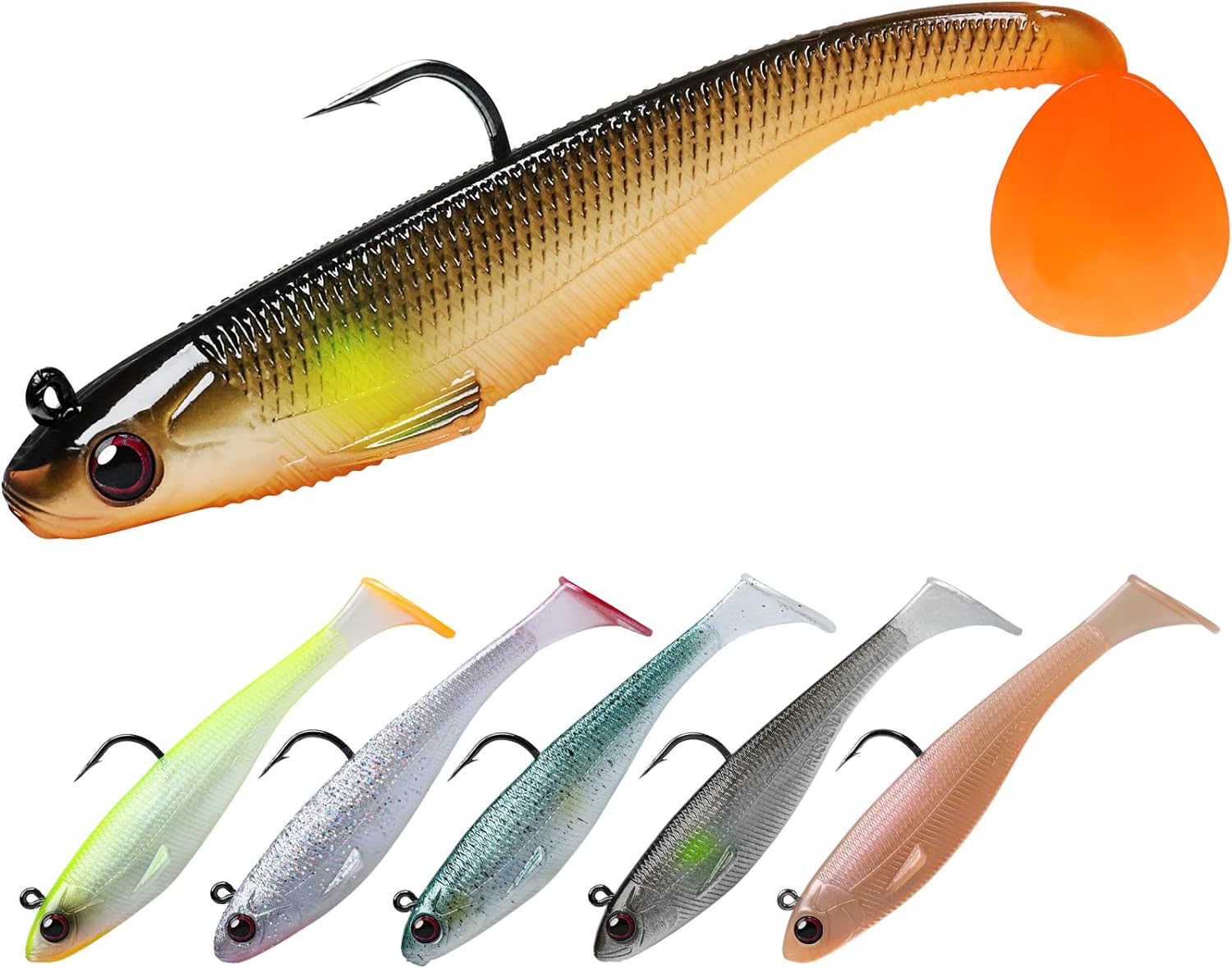 TRUSCEND Pre-Rigged Soft Fishing Lures, Well-Made Easy Catching Lures for Family Fishing, Great Action Swimbait with Spinner, All-Conditions Fishing Gear for Bass Trout Walleye, Crappie Fishing Jigs