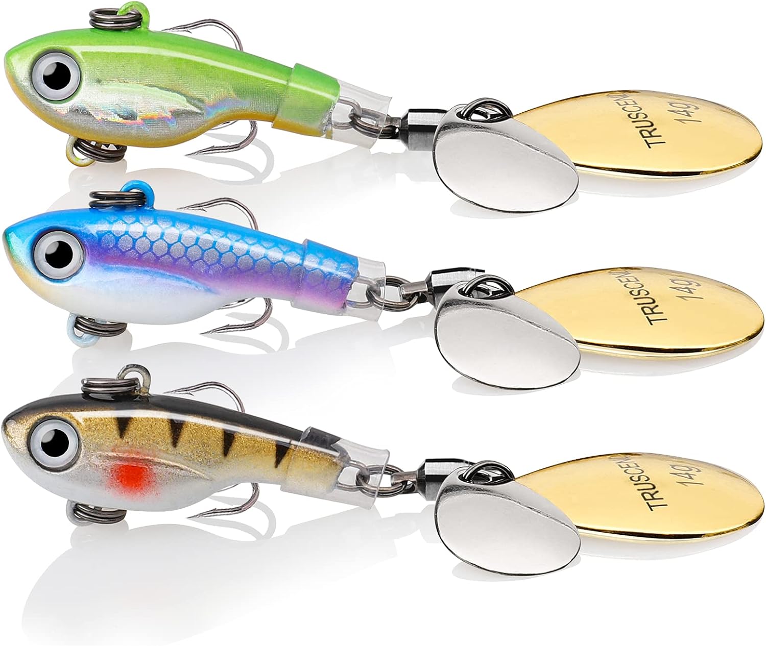 TRUSCEND Two-Way Spinning Spoons System Fishing Spinners for Jigging, Well-Made Rooster Tail Fishing Lures with Flash Copper Body and Blade, Freshwater Crappie Jigs, Blade Bait for Bass Trout Walleye