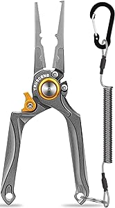 TRUSCEND Lockable Handy Fishing Pliers with Innovative Ergonomical Handle, Corrosion Saltwater Resistant Teflon Coated Fishing Tool, Multi-Function Fishing Gear with Mo-V Cutter, Amazing Fishing Gifts