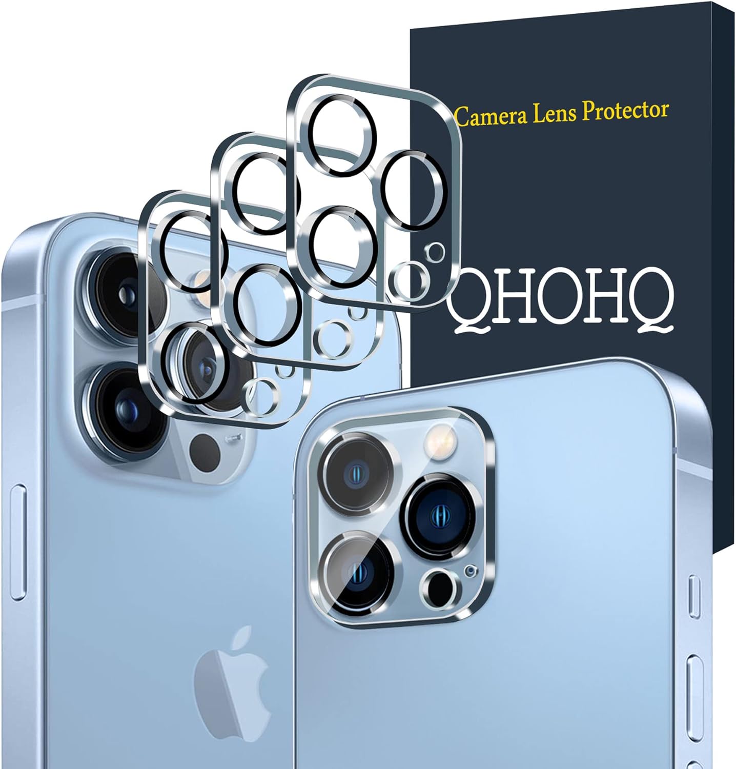 QHOHQ [3 Pack] Tempered Glass Camera Lens Protector for iPhone 13 Pro 6.1  iPhone 13 Pro Max 6.7, 9H Hardness, Ultra HD, Anti-Scratch, Easy to Install, Case Friendly [Does not Affect Night Shots]