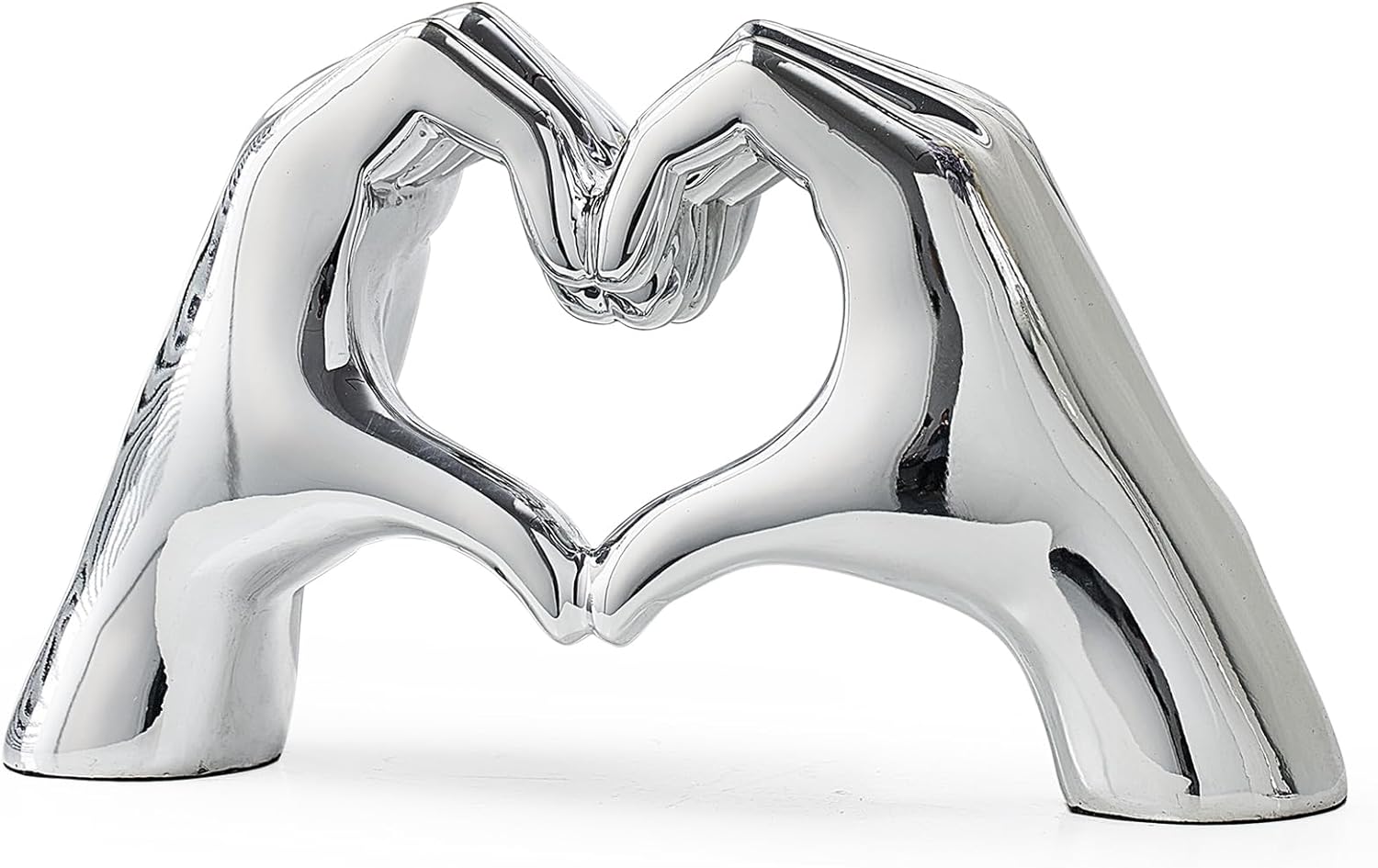 TIMEBUS Home Decor Love Finger Gesture Statue, Modern Silver Heart Hands Sculpture Home Decorations for Living Room Bedroom Shelf Coffee Table Centerpiece, Gift for Women Wedding