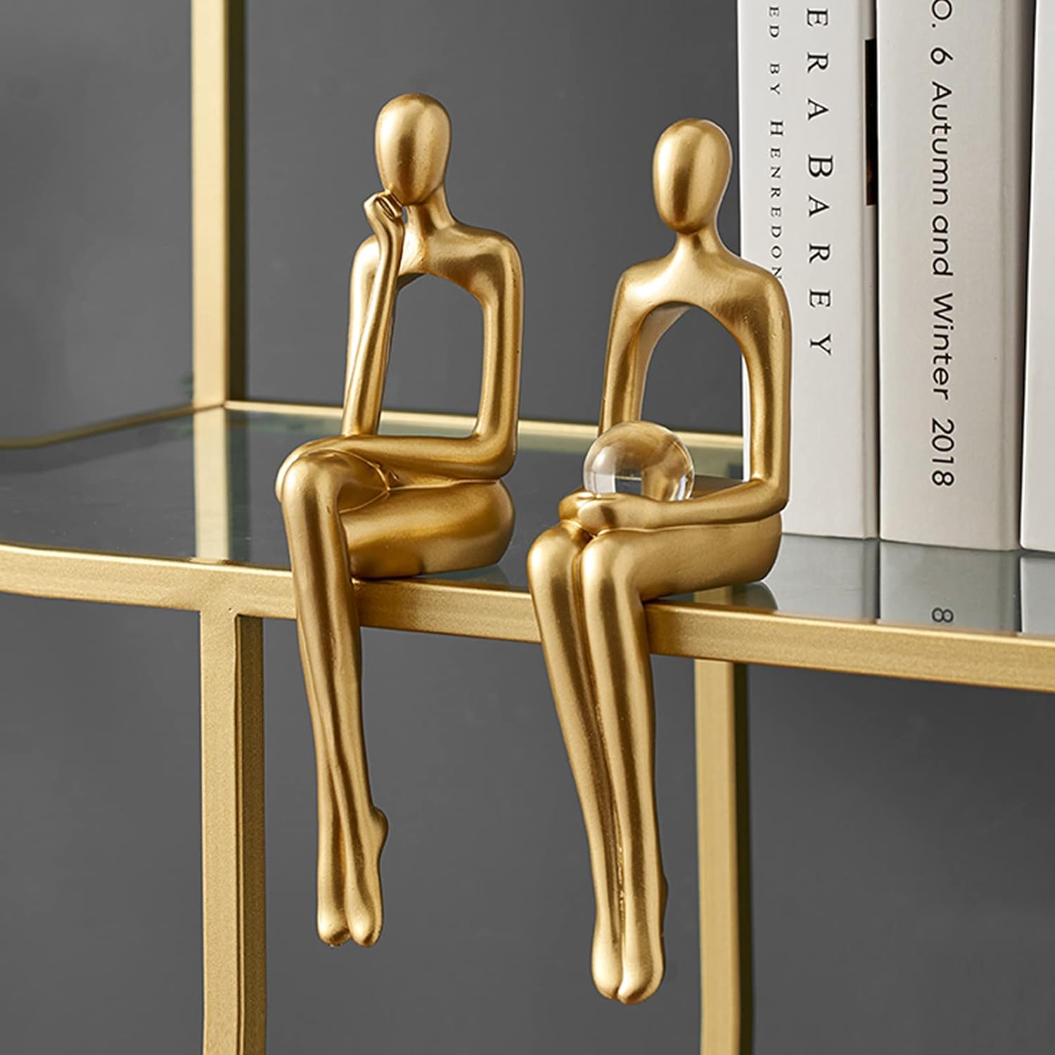 TIMEBUS Home Decor Gold Statue, 2Pcs Resin Modern Decor, Thinker Statue Bookshelf Decor Abstract Sculpture Decorations for Living Room Home Table Office Shelf