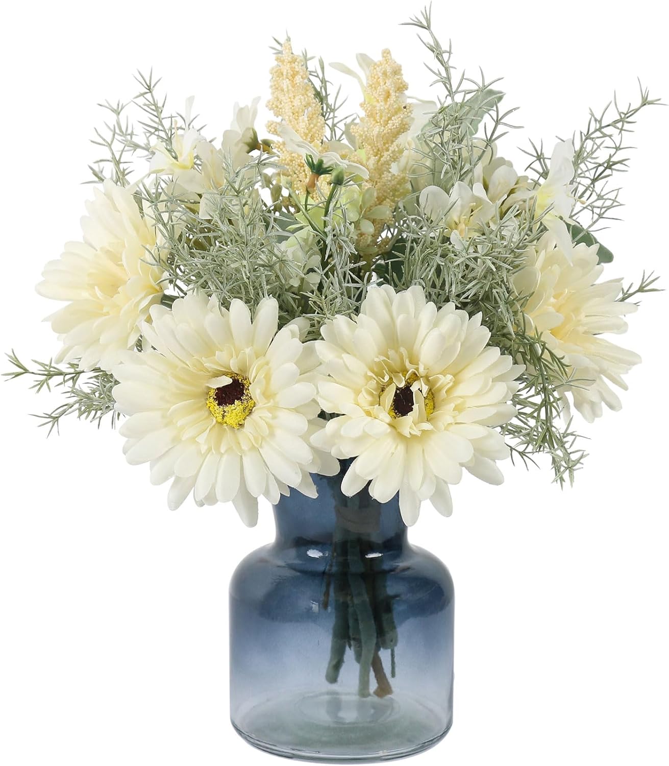 Leftover Fake Flowers in Vase,Faux Flowers Arrangement in Vase,Gerbera Daisy Artificial Flowers with Vase Home Decor,Silk Flowers in Vase Table Centerpieces Rustic Farmhouse Kitchen Decor