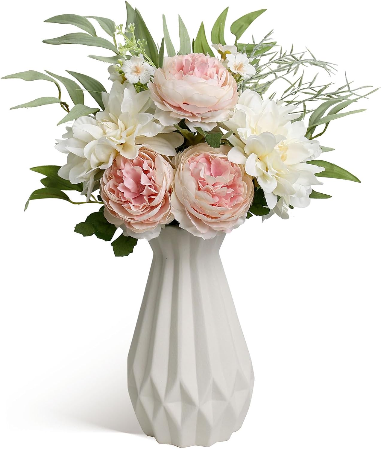 Leftover Faux Flowers in Ceramic Vase,Artificial Flowers in Vase,Table Centerpieces for Dining Room,Flower Centerpieces for Tables,Kitchen Table Decor,Coffee Table Decor (Pink & White)