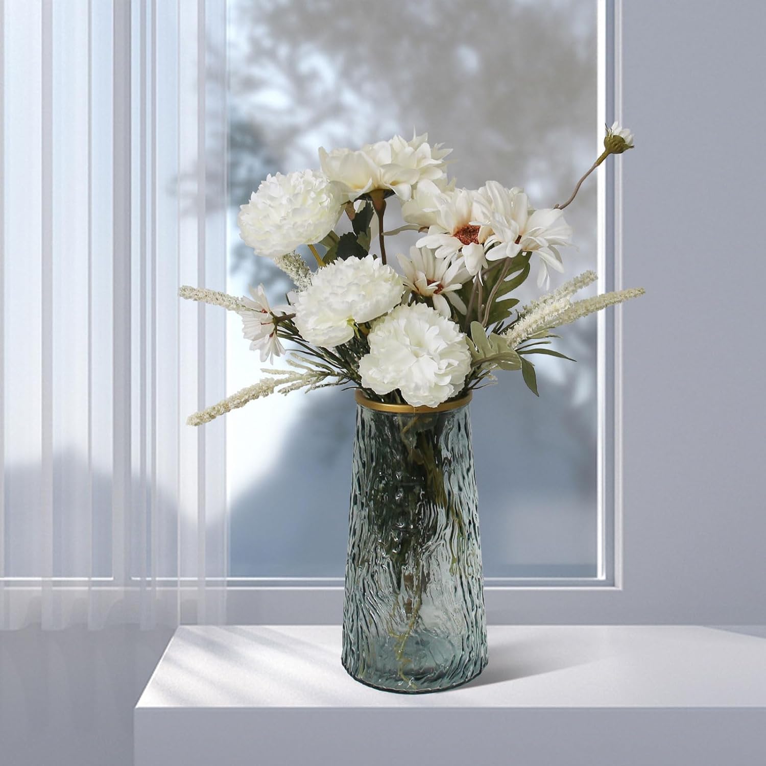 Leftover Faux Flowers in Vase, Fake Artificial Flowers in Vase,Flower Centerpieces for Tables,Artificial Flowers Arrangement with Glass Vase for Centerpiece Table Decor