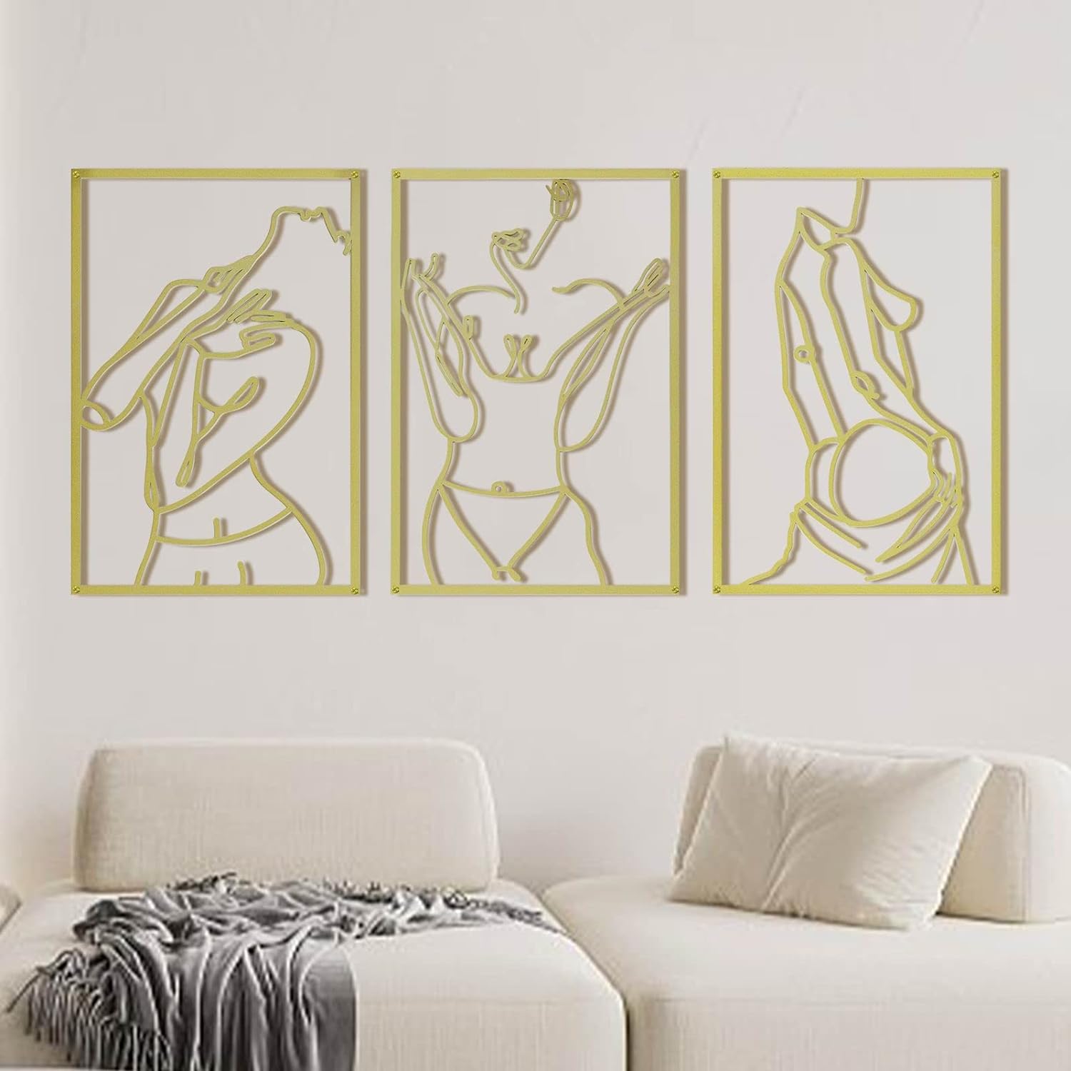 LEFTOVER 3 Pcs Gold and Black Metal Wall Sculptures for Modern Minimalist Wall Decor, Accent Wall,Abstract Gold and Black Metal Wall Art for Bedroom and Beauty Room DecorGold,17.7*11.8'