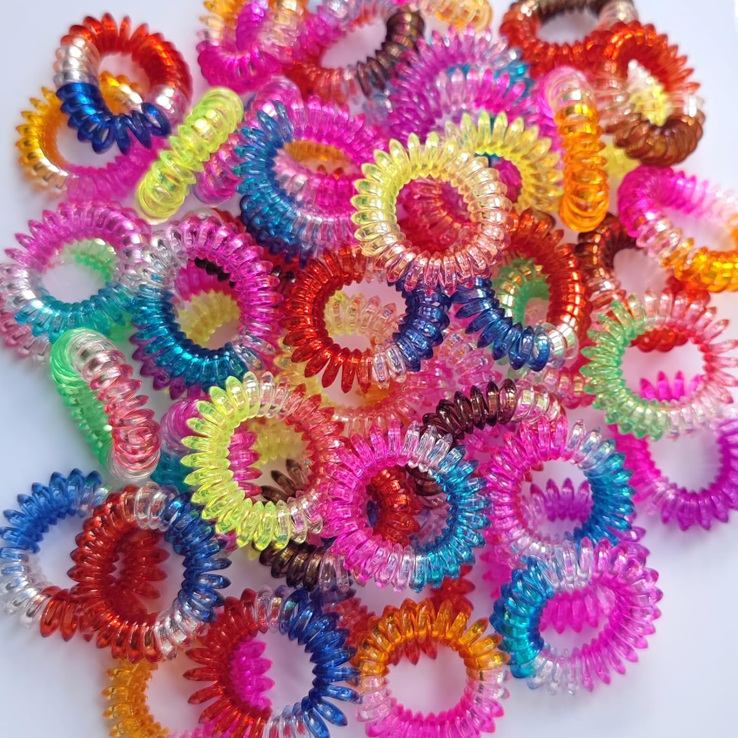 FINDYOU 50 Pcs Small Spiral Hair Ties for Women Plastic Hair Ties Coil Hair Ties for Girls Clear Hair Ties No Damage Baby Hair Ties for Thick Hair Elastic Hair Ties