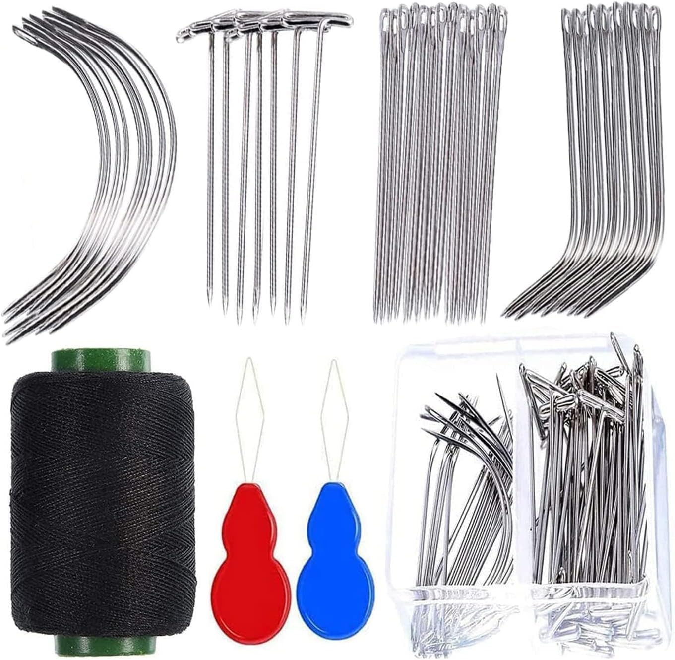 FINDYOU Hair Thread Weave Needle and Thread Kit Sewing Needle Sewing Thread T Pins Straight Pins Black Thread Yarn Needle