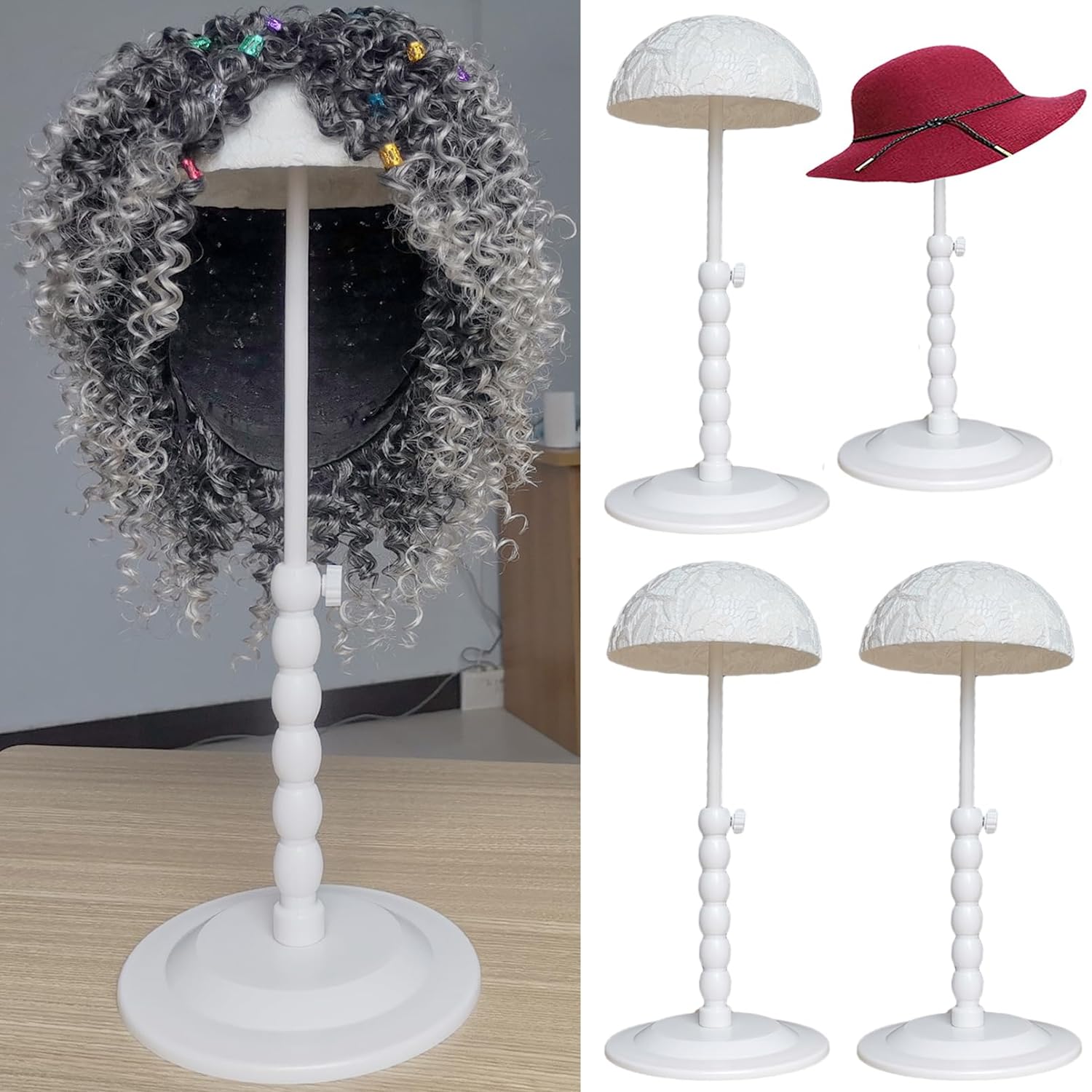 FINDYOU 3 Packs Adjustable Wig Stand for Styling Wig Holder Hat Stand Hat Display Stand