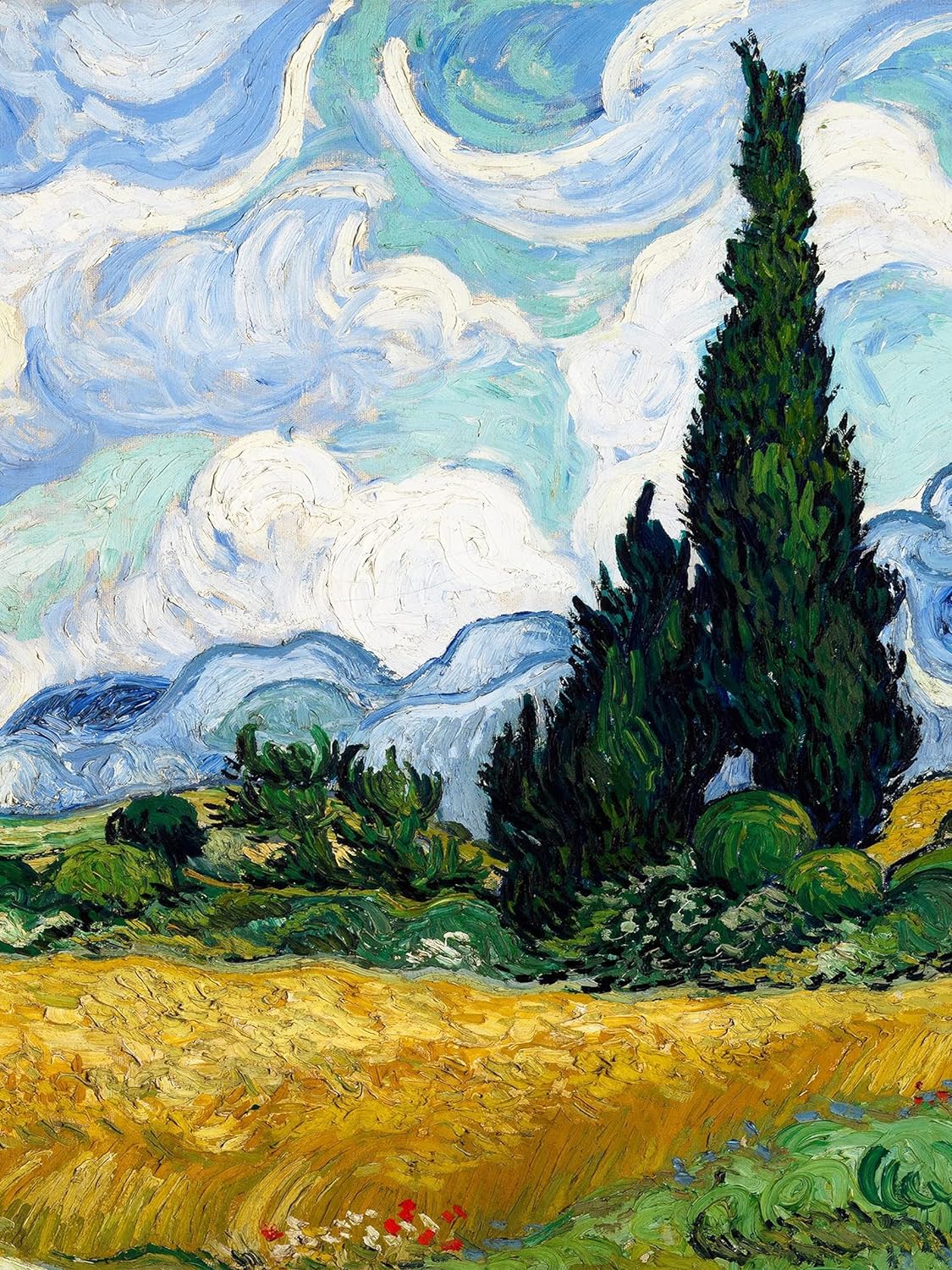 Jenesaisquoi Canvas Wall Art Famous Oil Paintings, Wheat Field with Cypresses Van Gogh Art Prints, Van Gogh Artwork Famous Art Posters Ready To Hang for Living Room, Bedroom, Office ( Unframed, 12 x