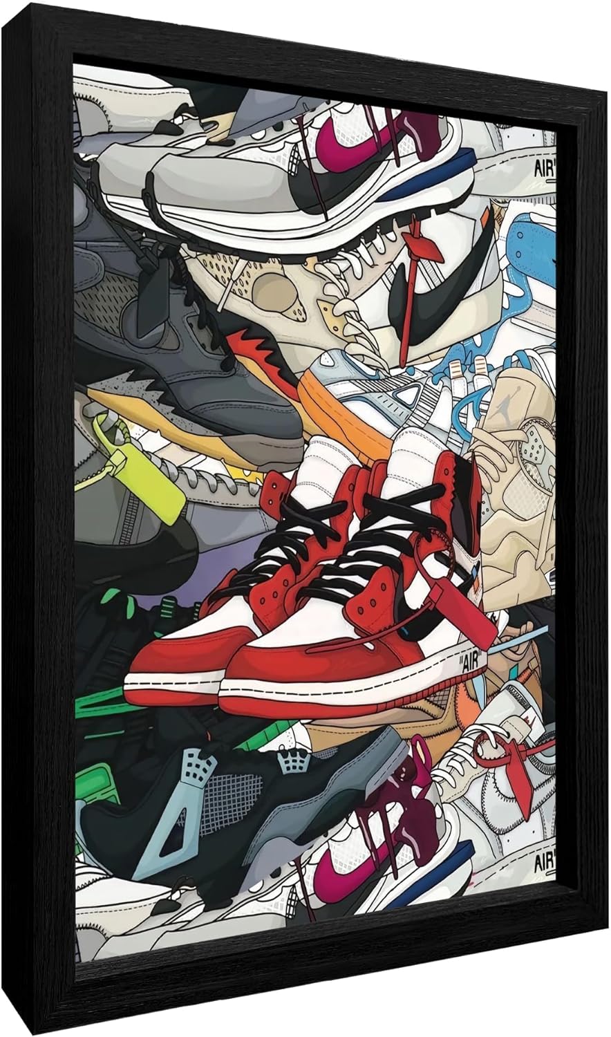 jenesaisquoi (12 x 16 inches- AJ Art Wall, Sneaker Poster - Hypebeast Room Decor, Michael Jordan Poster Frame Wall Art, Sneaker Collection Boys Dorm Bedroom Wall Decor