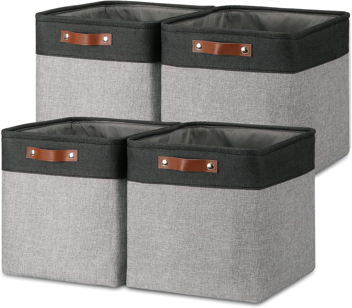 Temary Cube Storage Baskets 13 X 13 X 13 Fabric Storage Bins for Toys, Large Baskets Organization with Handles, Baskets for Organizing Towels, Blankets, Collapsible Shelf Baskets (Black&Gray)