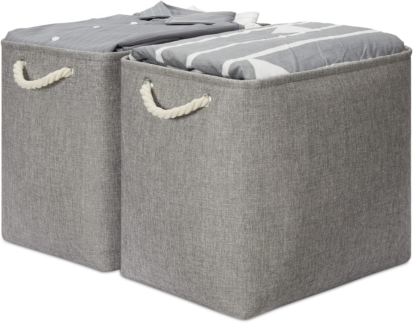 Temary Large Storage Baskets for Organizing Blankets, 2PCs Cloth Fabric Baskets for Shelves, Decorative Rectangular Baskets with Handle for Storage Toys, Books (Grey, 17Lx12Wx15H Inches)
