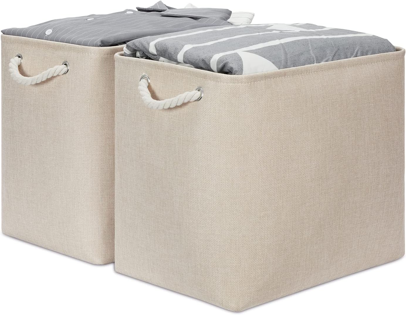 Temary Storage Baskets for Shelves 2PCs Extra Large Baskets for Blankets, Collapsible Storage Basket Cloth Baskets for Organizing, Fabric Basket for Nursery, Home (Beige, 17Lx12Wx15H Inches)