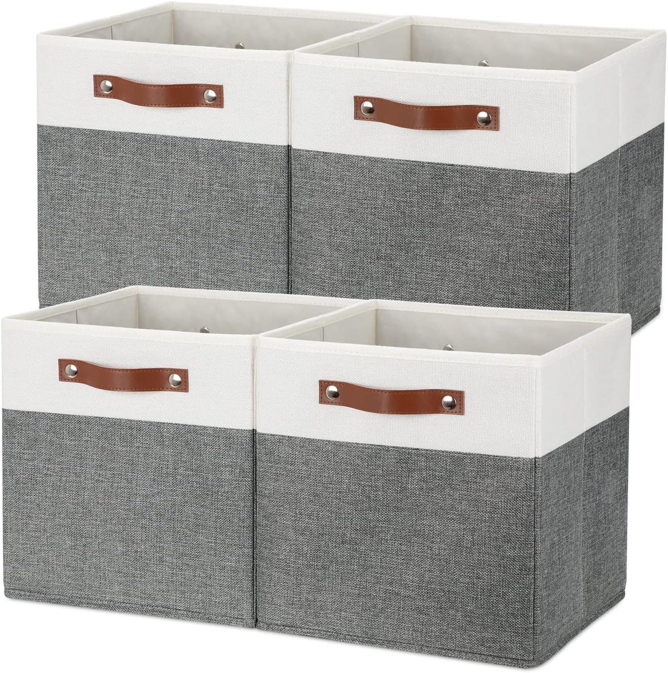 Temary Storage Cubes 1212 Fabric Cube Storage Bins Foldable Storage Baskets with Handles, Decorative Storage Boxes for Organizing, Home, Office, Nursery, Shelf, Closet (White & Grey, 12 x 12 x 12)