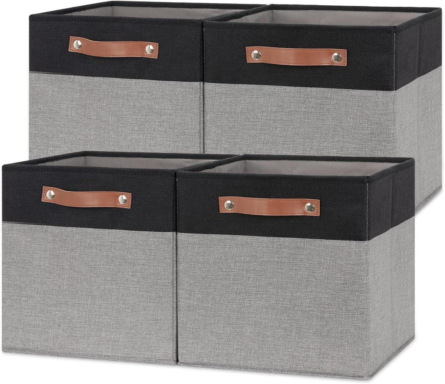 Temary Fabric Cube Storage Bins 12 Inch Decorative Storage Cubes Baskets 4 Pack Foldable Cube Storage Bins for Closet, Shelves, Toy, Nursery (Black&Grey)