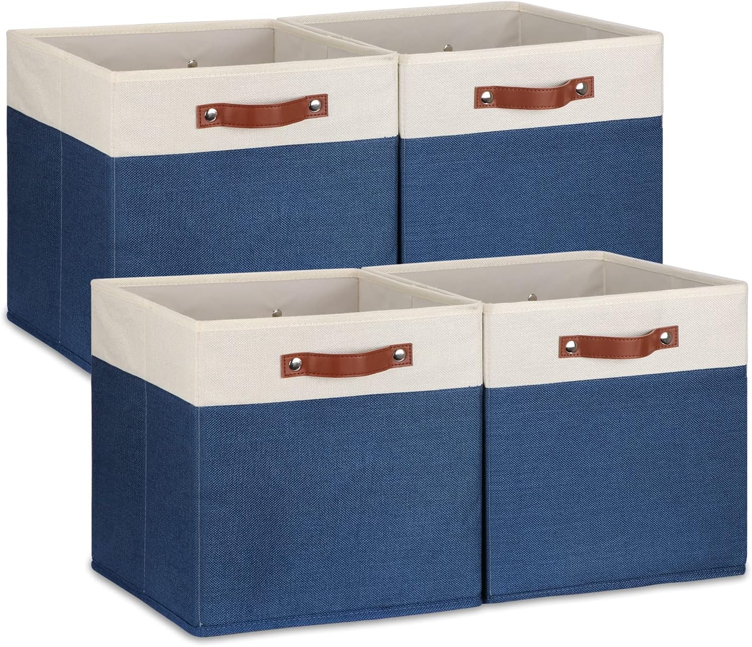 Temary Fabric Storage Bins for Cube Organizer 4 Pack Cube Storage Bins 13 Storage Cubes for Shelves Storage Baskets for Organizing Toys, Books, Clothes, Towels (White & Blue, 13x13x13 Inch)
