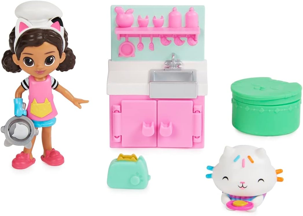 Gabbys Dollhouse, Lunch and Munch Kitchen Set with 2 Toy Figures, Accessories and Furniture Piece, Kids Toys for Ages 3 and up