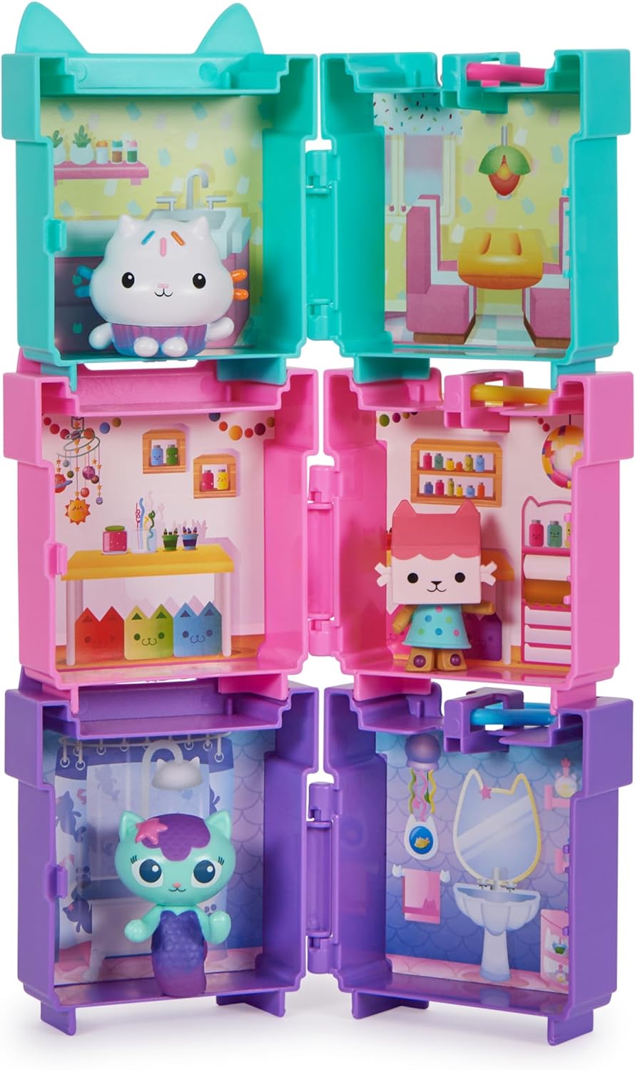 Gabby's Dollhouse, 3 Clip-On Playsets, with Cakey, Baby Box and Mercat Toy Figures and Dollhouse Accessories, Kids Toys for Ages 3 and Up