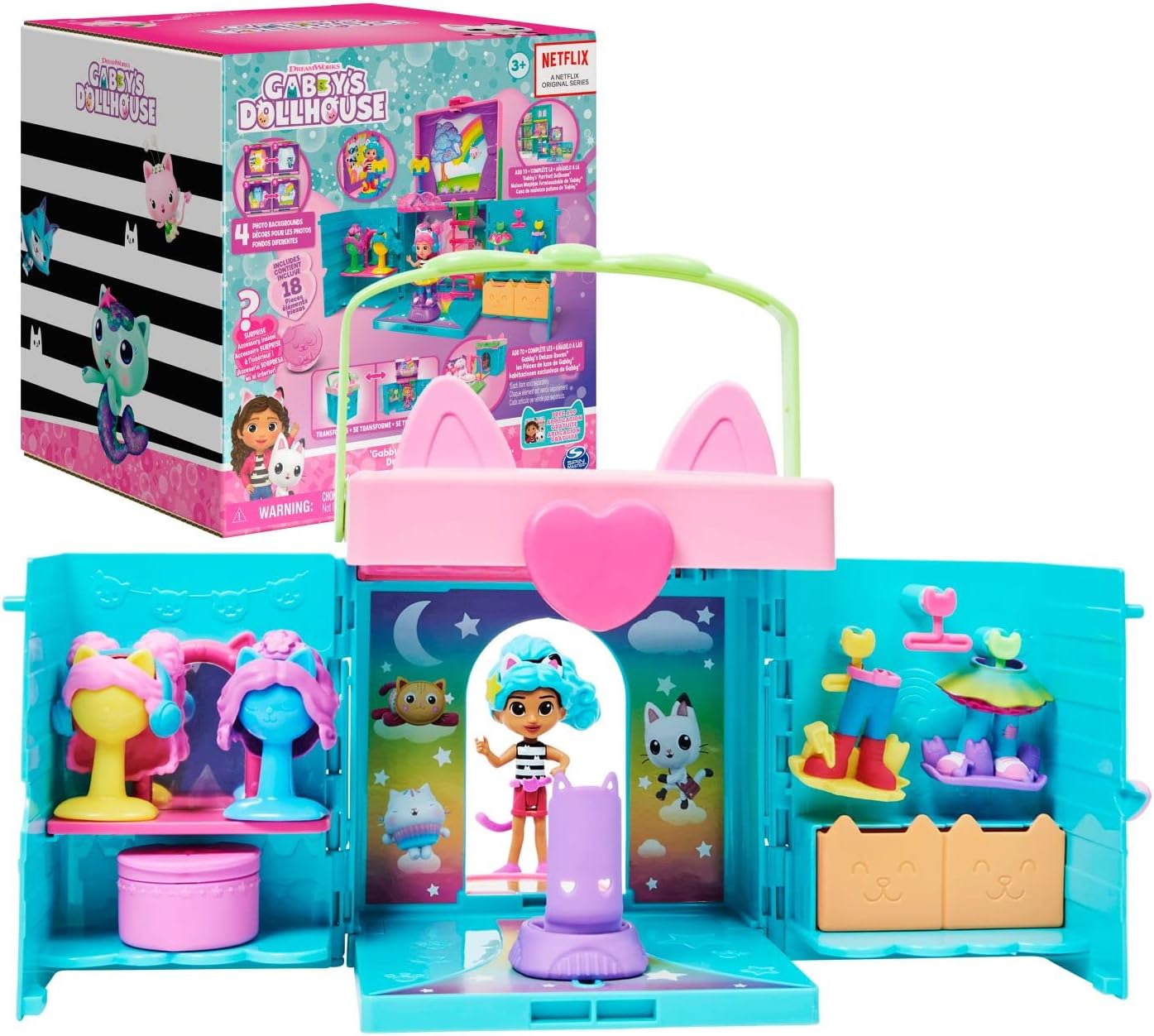 Gabbys Dollhouse, Dress-Up Closet Portable Playset with a Gabby Doll, Surprise Toys and Photo Shoot Accessories, Kids Toys for Ages 3 and up