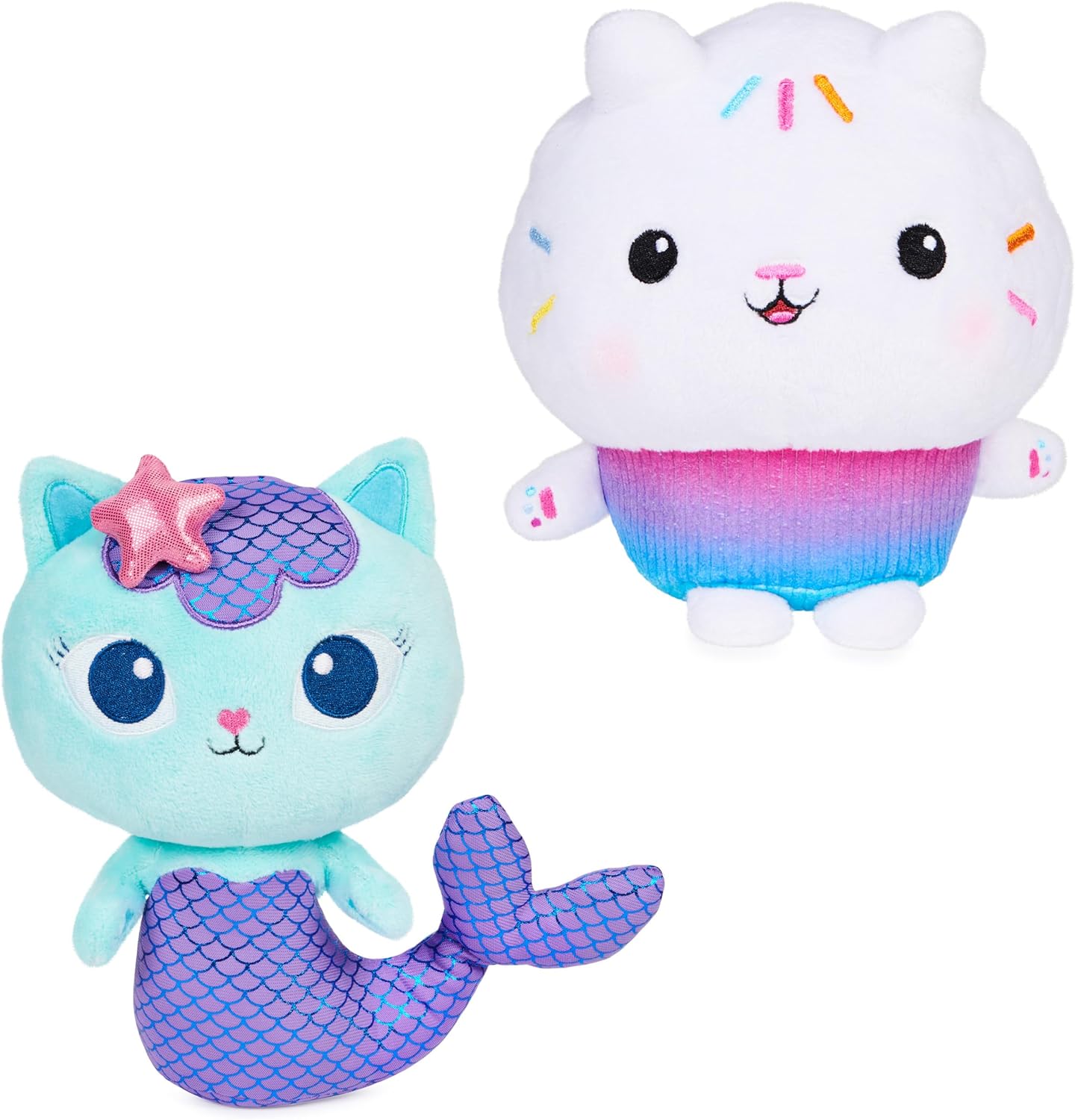 Gabby's Dollhouse, Purr-ific Plush Toys 2-Pack with Cakey Cat and Mercat, Kids Toys for Ages 3 and up