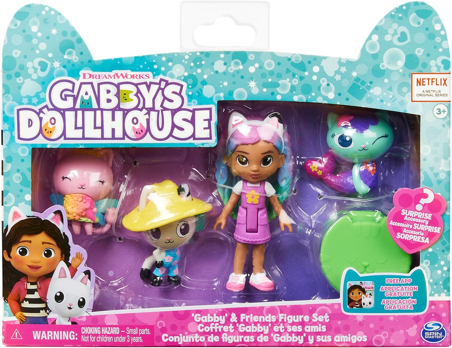 Gabby's Dollhouse, Gabby and Friends Figure Set with Rainbow Gabby Doll, 3 Toy Figures and Surprise Accessory Kids Toys for Ages 3 and up