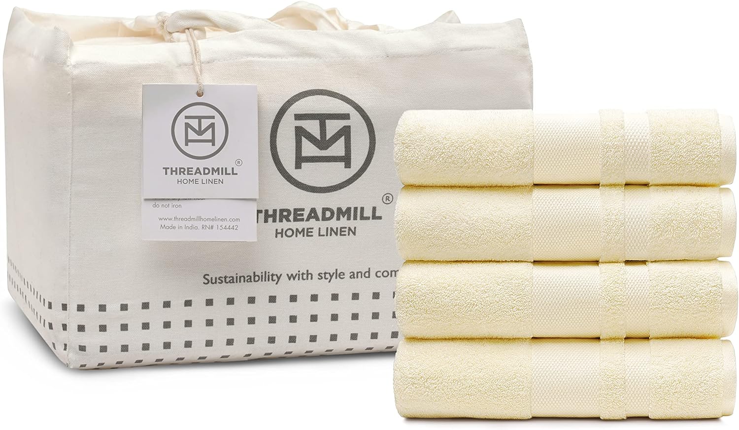 Threadmill Luxury 100% Cotton Bath Towels Set of 4 - Ivory 600 GSM 30x54 Ultra Soft, Quick Dry & Super Absorbent Bath Towels - Premium Hotel Quality Lint Free Shower Towels for Spa & Daily Use