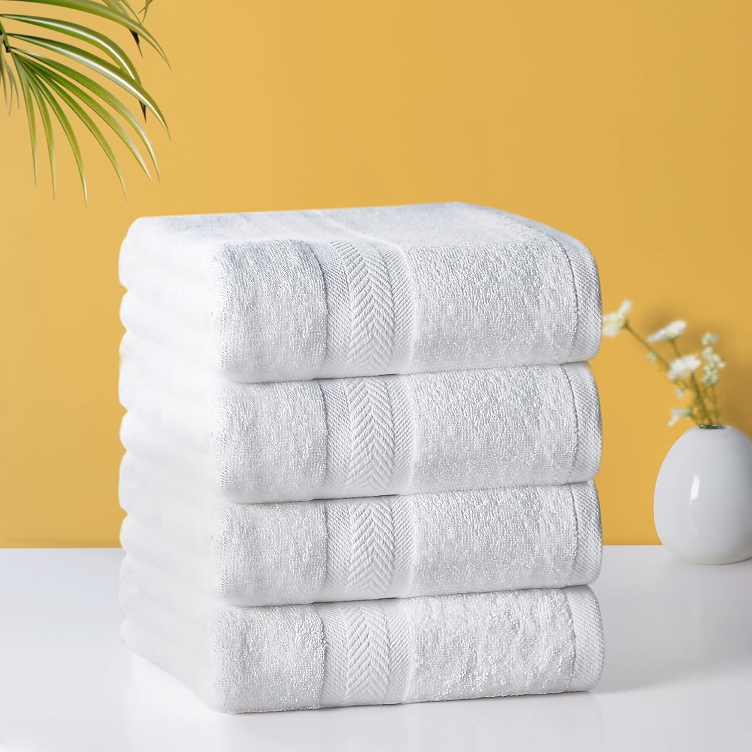 Acanva Organic Cotton Bath Sheets Soft Hotel Spa Bathroom Towel Set, 27 x 54, White, 4 Pack