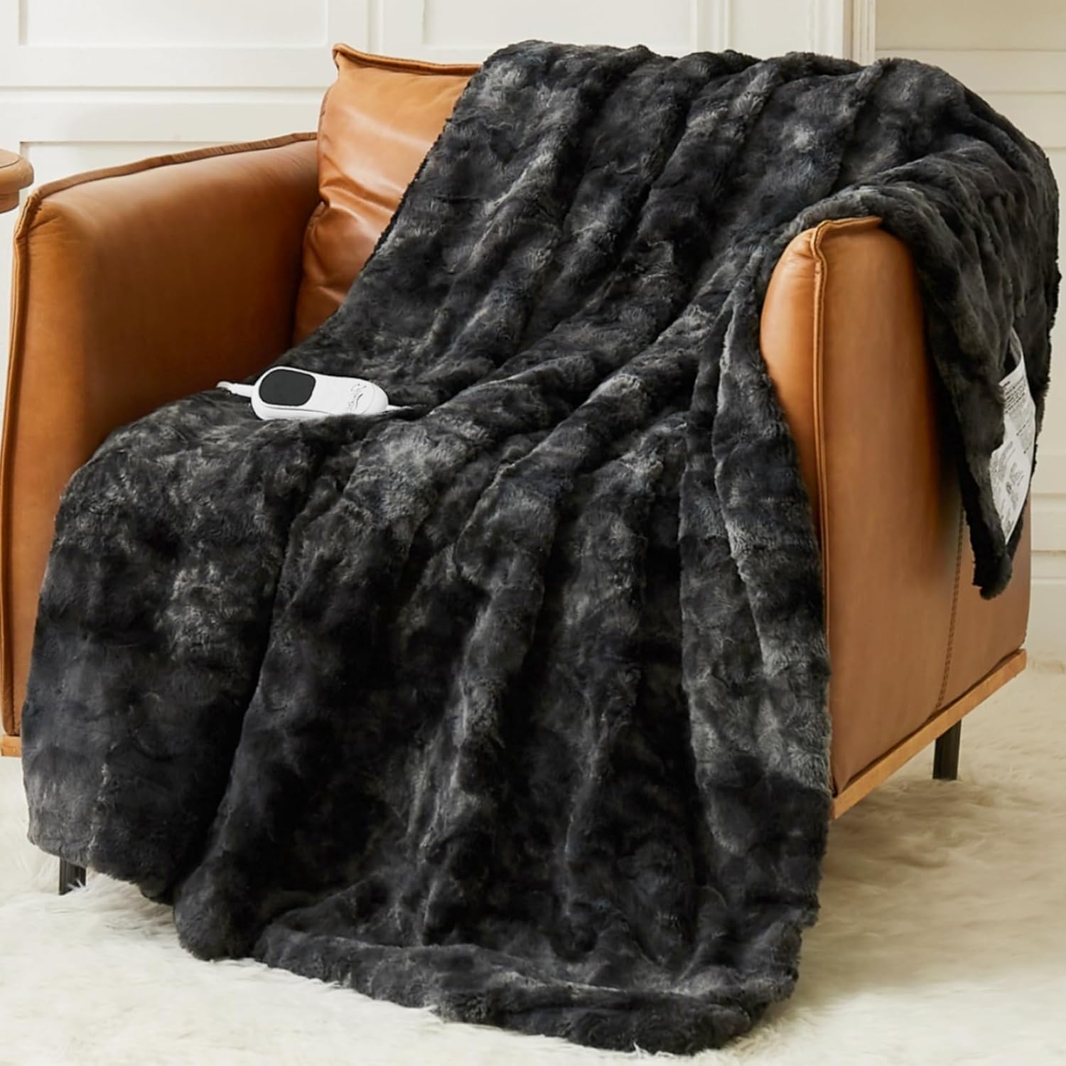 Homemate Heated Blanket Electric Throw - 50x60 Heating Blanket Throw 5 Gears Auto-Off 10 Heat Levels Heat Blanket Over-Heat Protection Luxury Faux Fur Sherpa Heater Blanket Electric ETL Certification