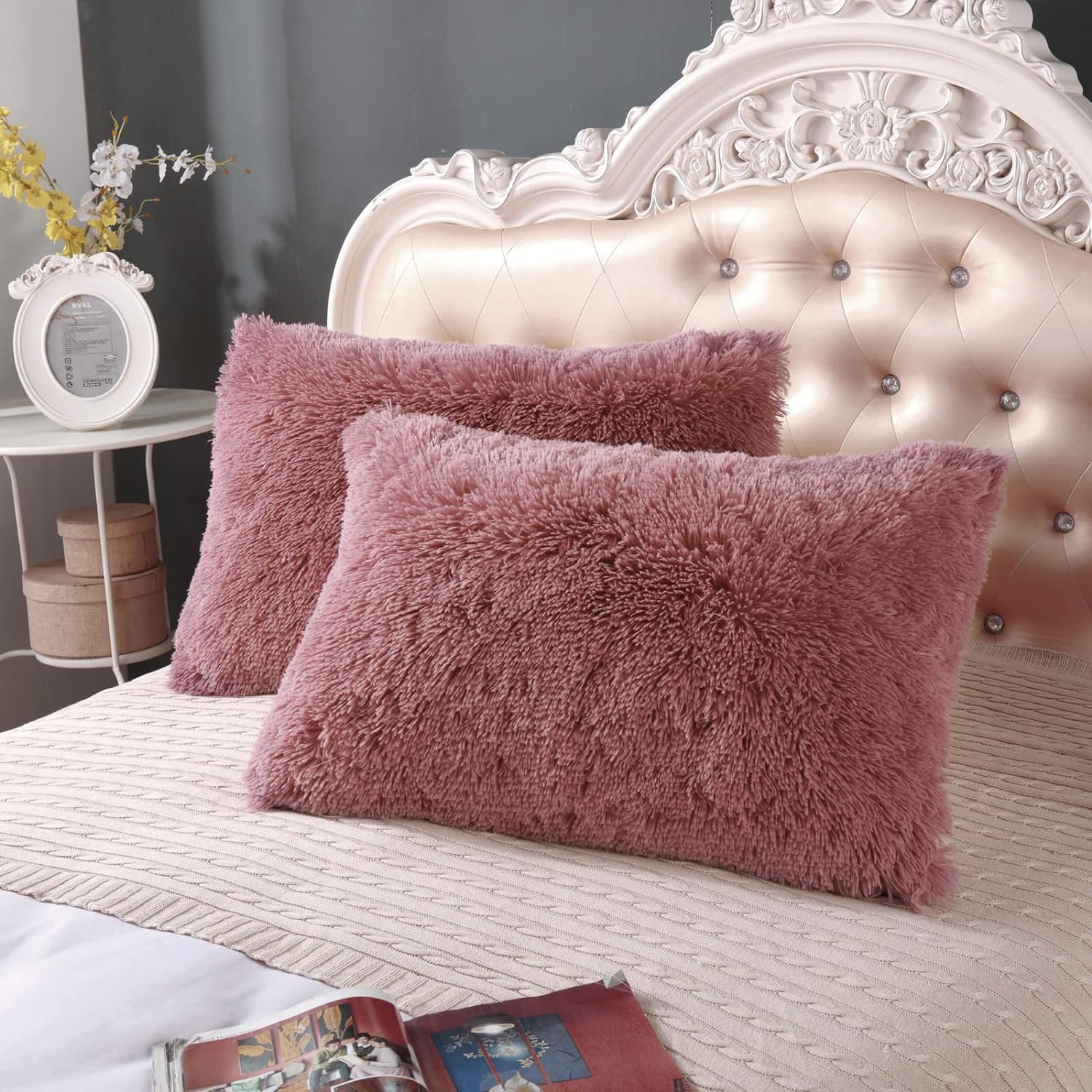 YUSOKI Pink Faux Fur Throw Pillow Covers-20 x26,Set of 2-Fluffy Fuzzy Shaggy Cute Cushion Cases Pack of 2 Soft Fleece Pillow Shams Zipper Closure for Sofa Bed Decor Couch Bedroom Without Insert