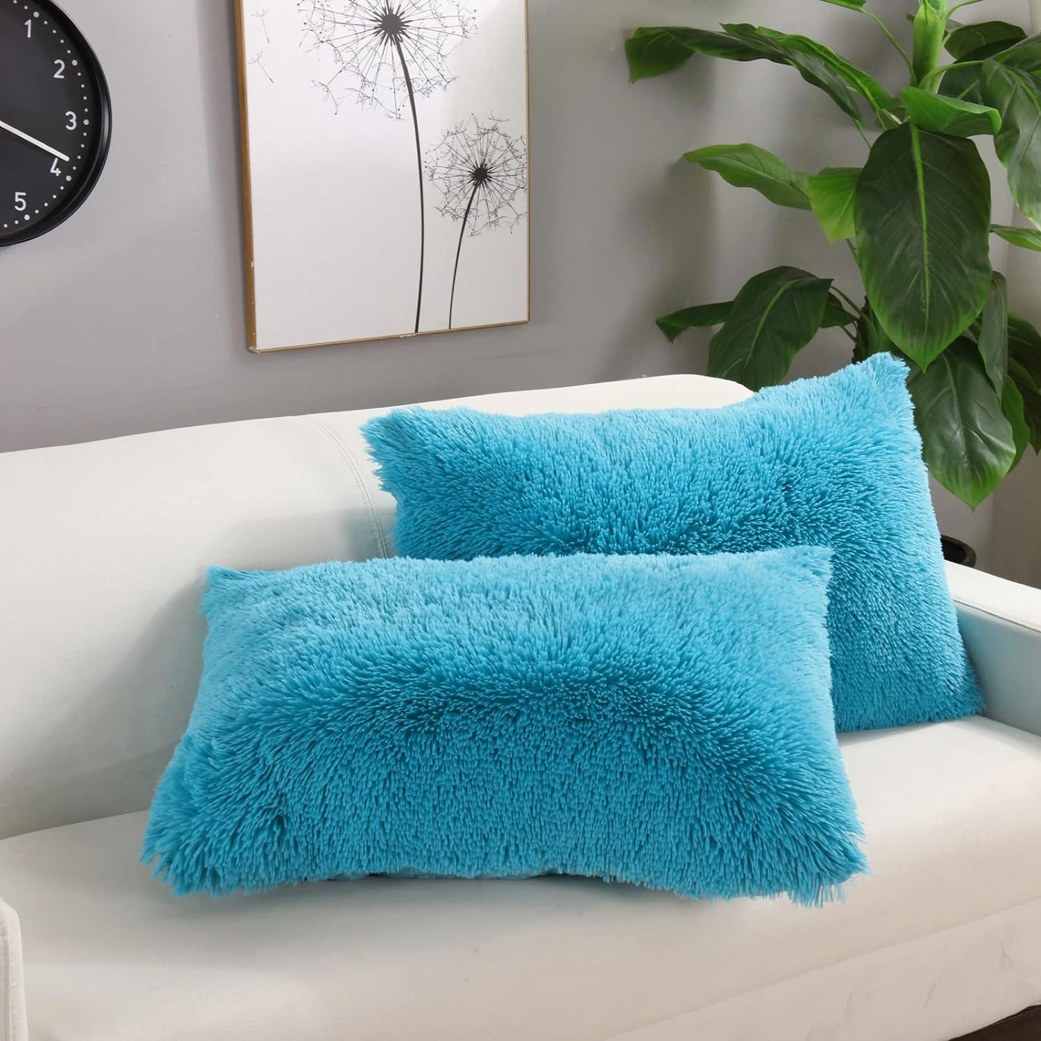 YUSOKI Teal Faux Fur Throw Pillow Covers-20 x26,Set of 2-Fluffy Fuzzy Shaggy Cute Cushion Cases Pack of 2 Soft Fleece Pillow Shams Zipper Closure for Sofa Bed Decor Couch Bedroom Without Insert