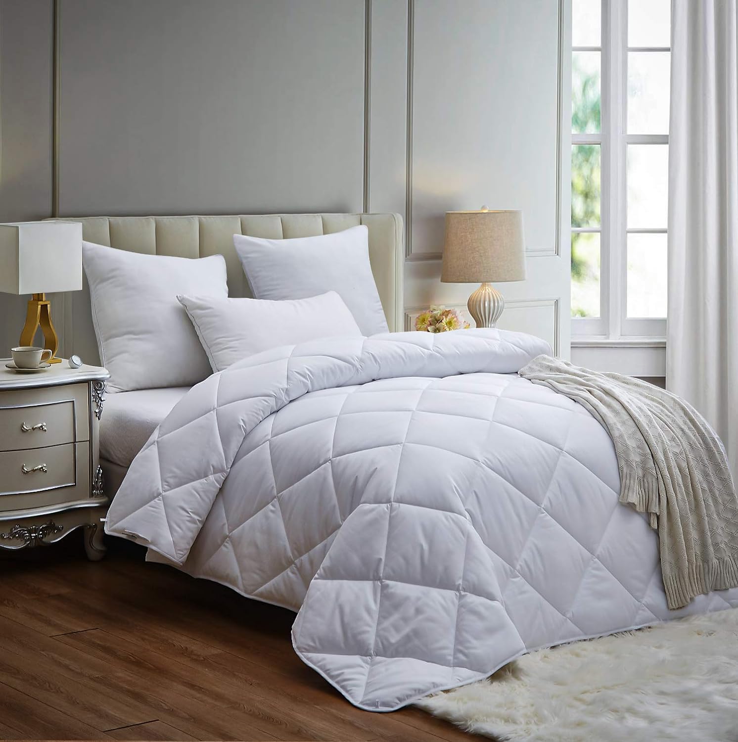 Acanva Twin Down Alternative Comforter- All-Season Quilted Lightweight Comforter Duvet Insert Twin with 300GSM Soft Microfiber Fill Machine Washable, White, Diamond Stitched Twin