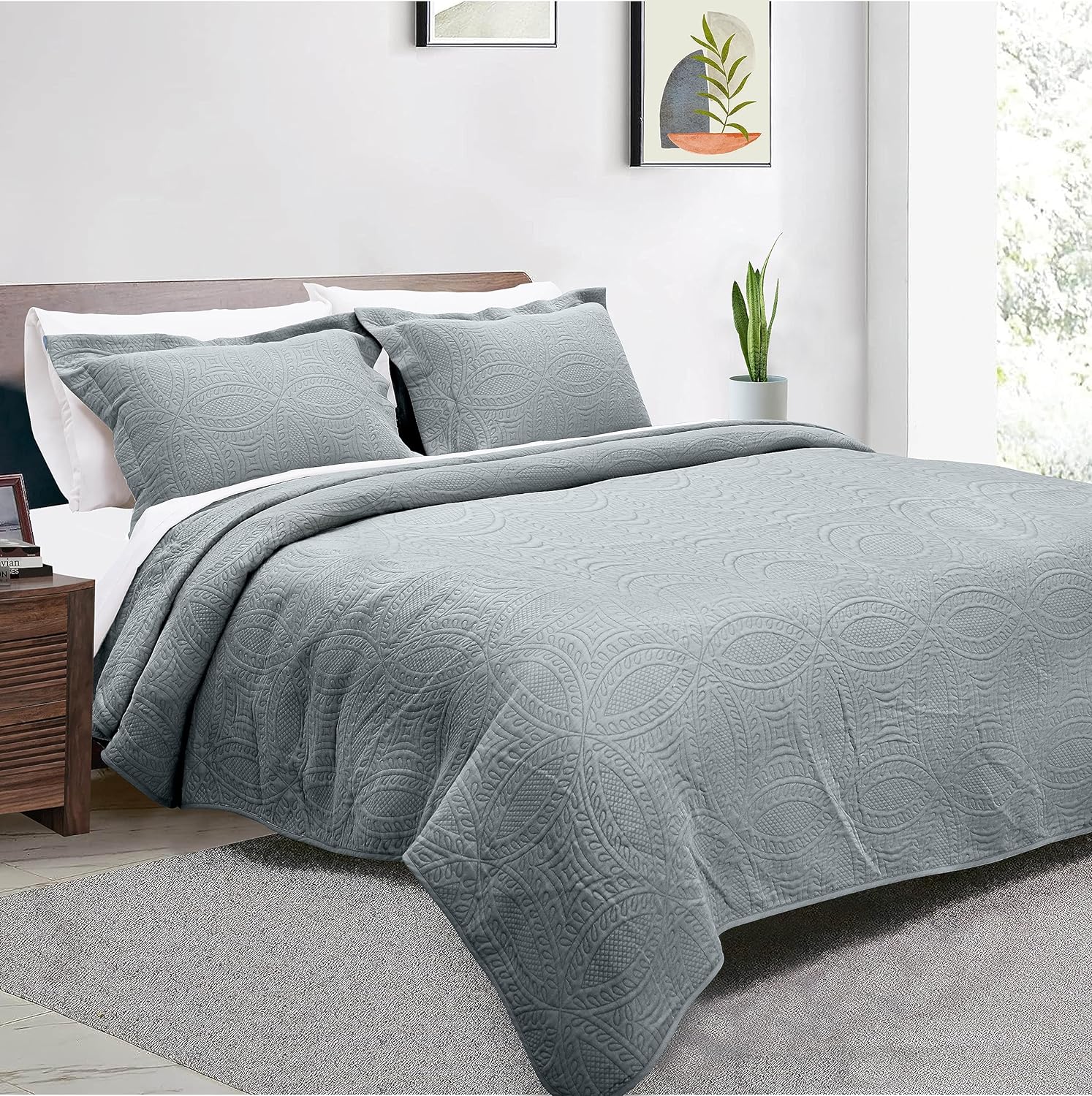 Threadmill Quilts King Size Sets | 3-Piece King Quilt Set with 2 Pillow Shams - Reversible Soft Breathable and Lightweight Quilt King Bedspread Coverlet Bedding Set - Scottish Grey