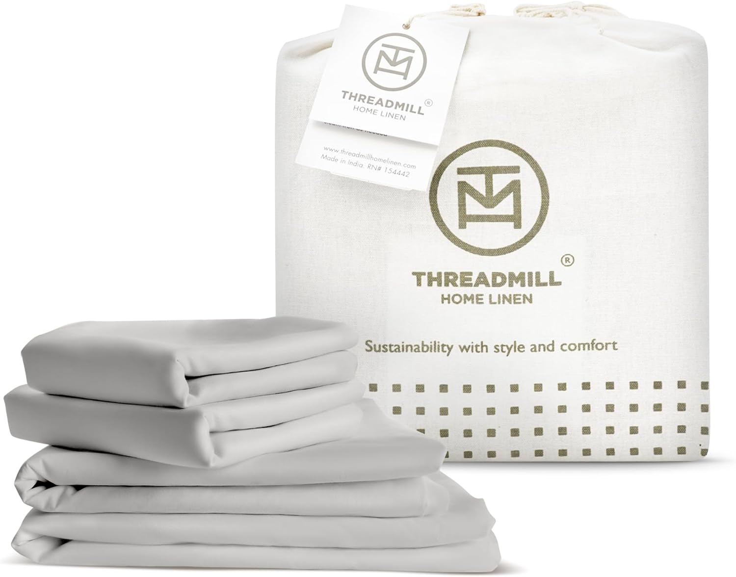 Threadmill Viscose Bamboo Queen Sheet Set - Viscose Bamboo Sheets for Queen Size Bed, 4 Piece Light Grey - Silky Soft, Cool, Lightweight, Breathable -16 Inch Deep Pocket - Moisture Wicking & Cooling