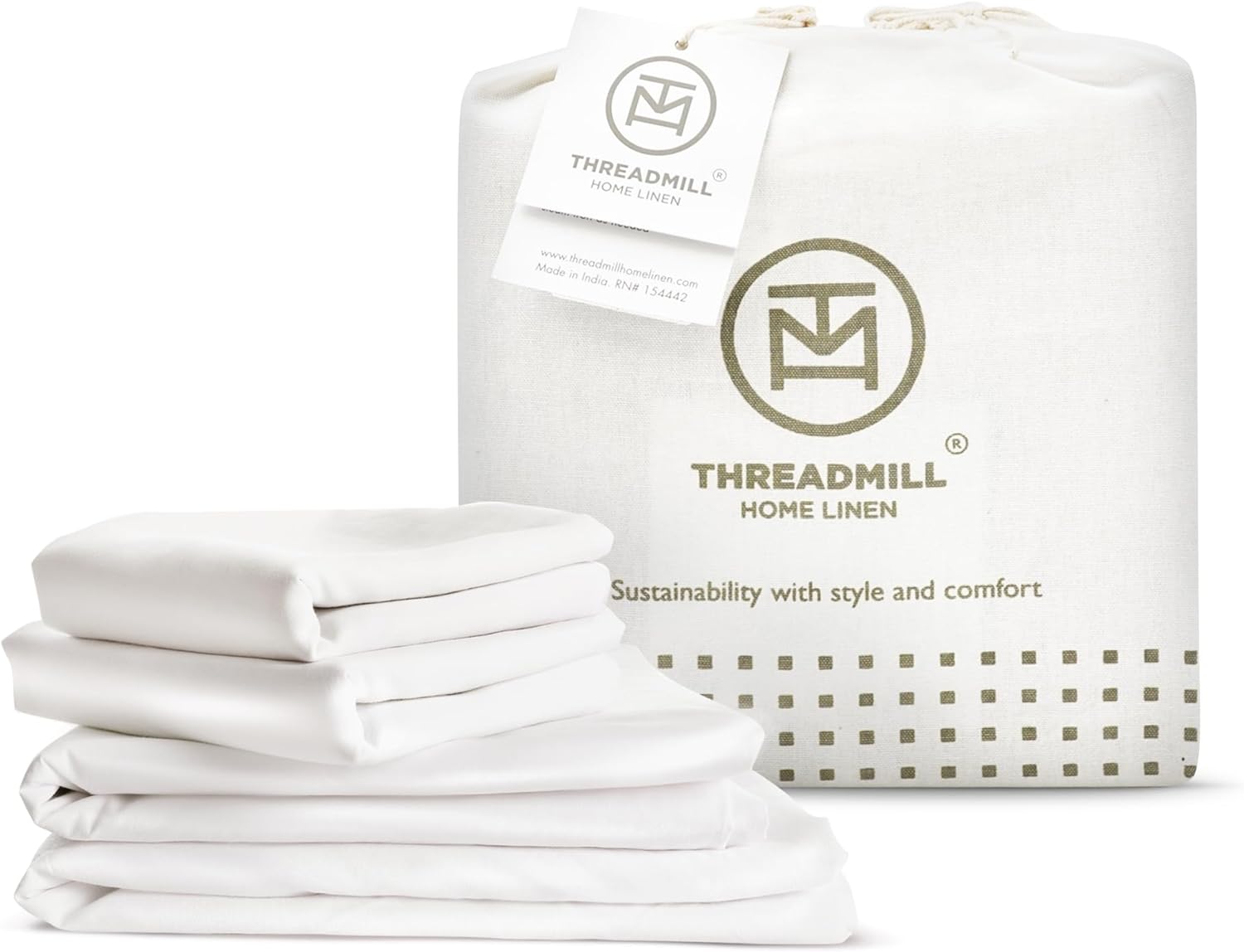 Threadmill 100% Organic Cotton Sheets for King Size Bed | GOTS Certified Hotel Percale Sheets | Deep Pocket King Sheets | 4 Piece King Size Sheets | White Sheets