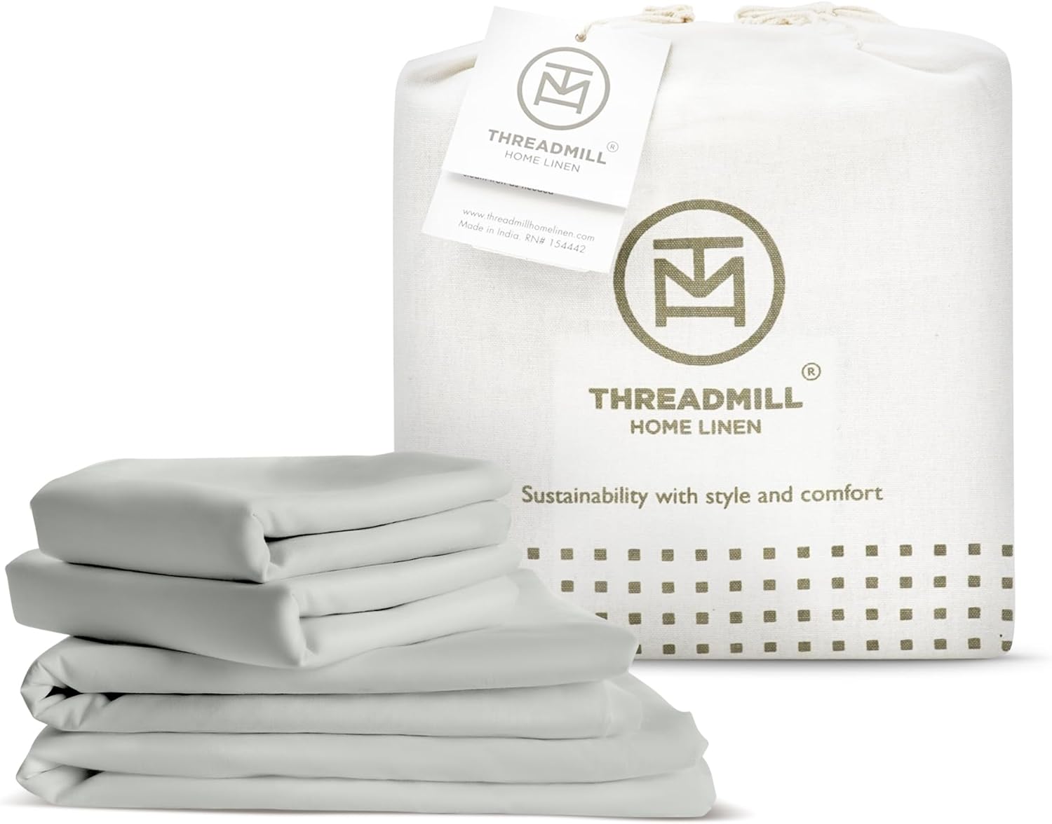 Threadmill 100% Organic Cotton Sheets - Queen, 4 Piece, Light Grey - Certified by GOTS - Soft and Cooling Bedsheet Set with Reusable Bag, Snug Fit with 16 Deep Pocket - Ultra Light