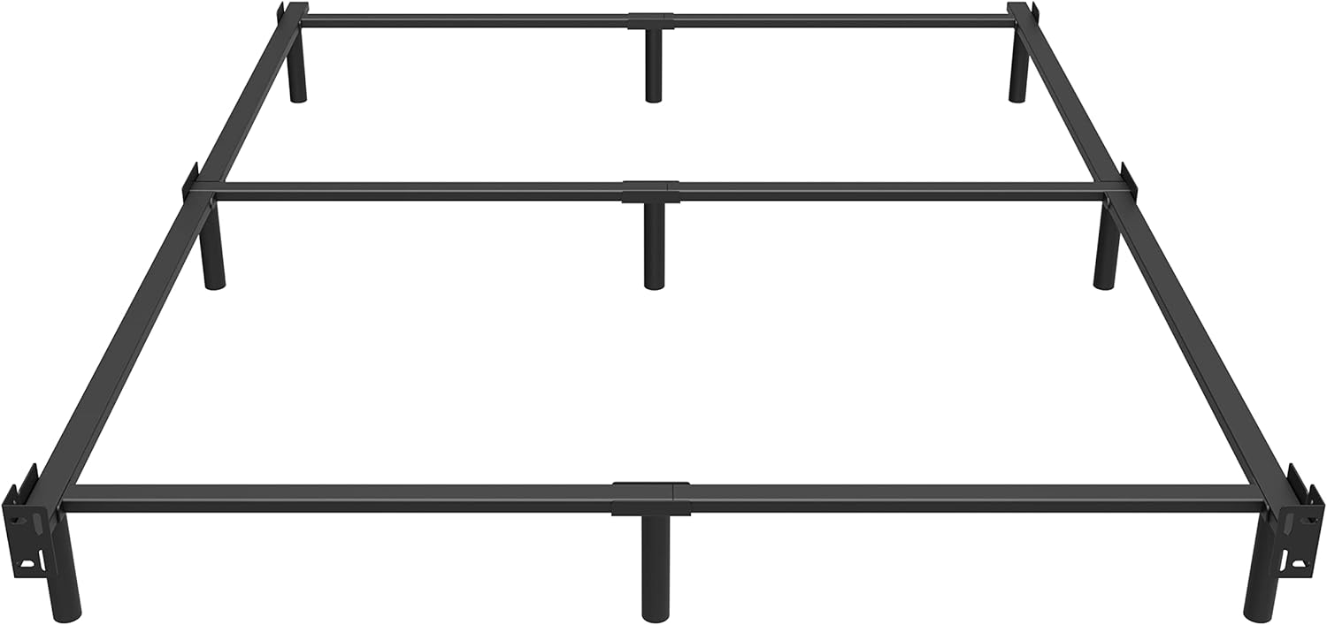 EMODA 7 Inch Metal Queen Bed Frame for Box Spring and Mattress, 9 Legs Support Metal Base Bedframe Tool-Free and Easy Assembly, Black