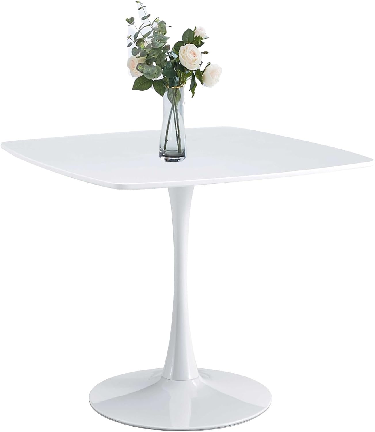 CuisinSmart Dining Table, Metal Base Pedestal Table for 4-6 People Mid-Century Coffee Table for Dinning Room, Kitchen-White