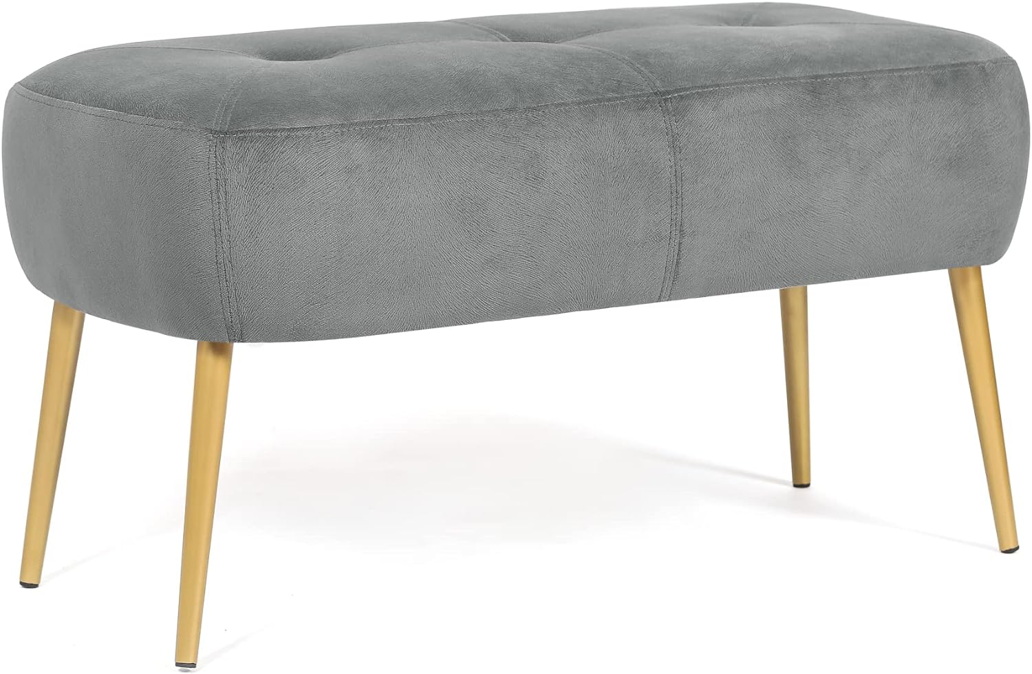 Adeco Upholstered Velvet Ottoman, 33 inch Entryway, End of Bed Benches Stool with Golden Metal Legs for Bedroom, Living Room Footrest, Grey-2