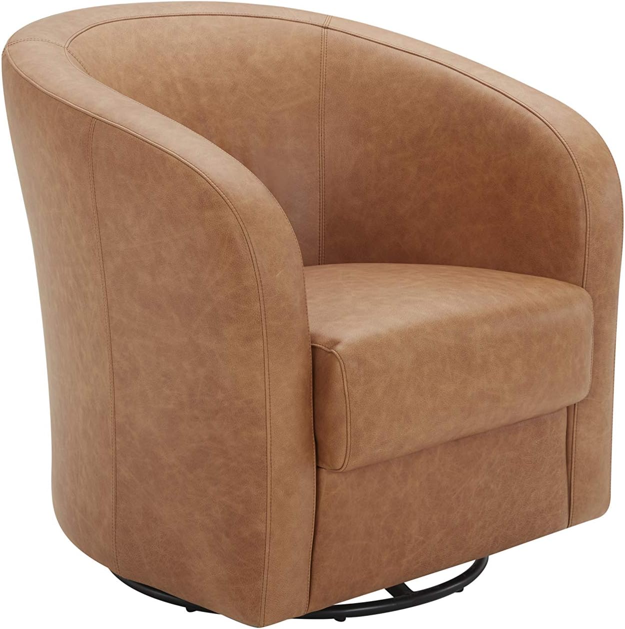 Amazon Brand - Rivet Rione Modern Leather Swivel Chair with Rounded Back, Marseille Cognac, 30.7D x 30.3W x 30.7H