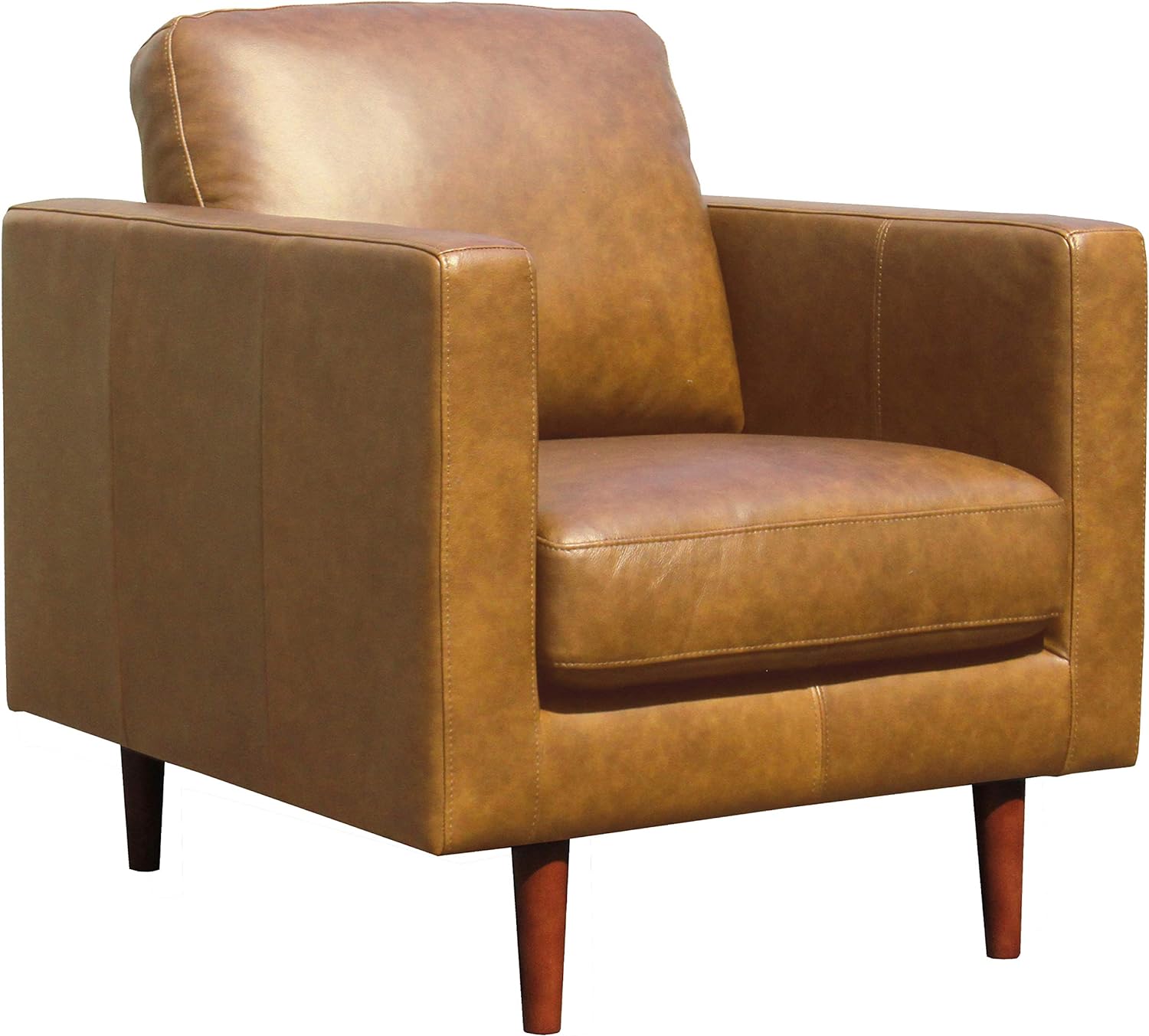 Amazon Brand - Rivet Revolve Modern Leather Armchair with Tapered Legs, 32.7D x 34.6W x 35.4H, Caramel Leather