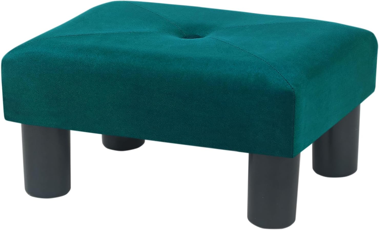 Adeco 14.5 Velvet Small Footstool Ottoman for Footrest, Modern Rectangle Step Stool Extra Seating with Non-Skid Plastic Legs for Living Room, Couch, Entryway, Green and Blue