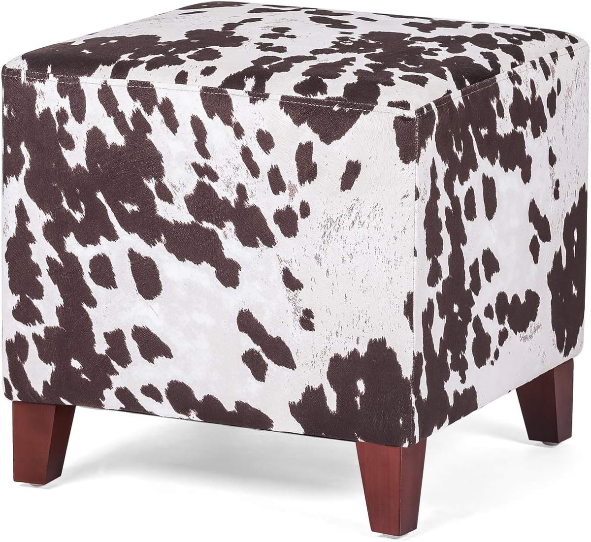 Adeco Simple British Style Cube Ottoman Footstool, 16x16x16, Brown (Cow Print)